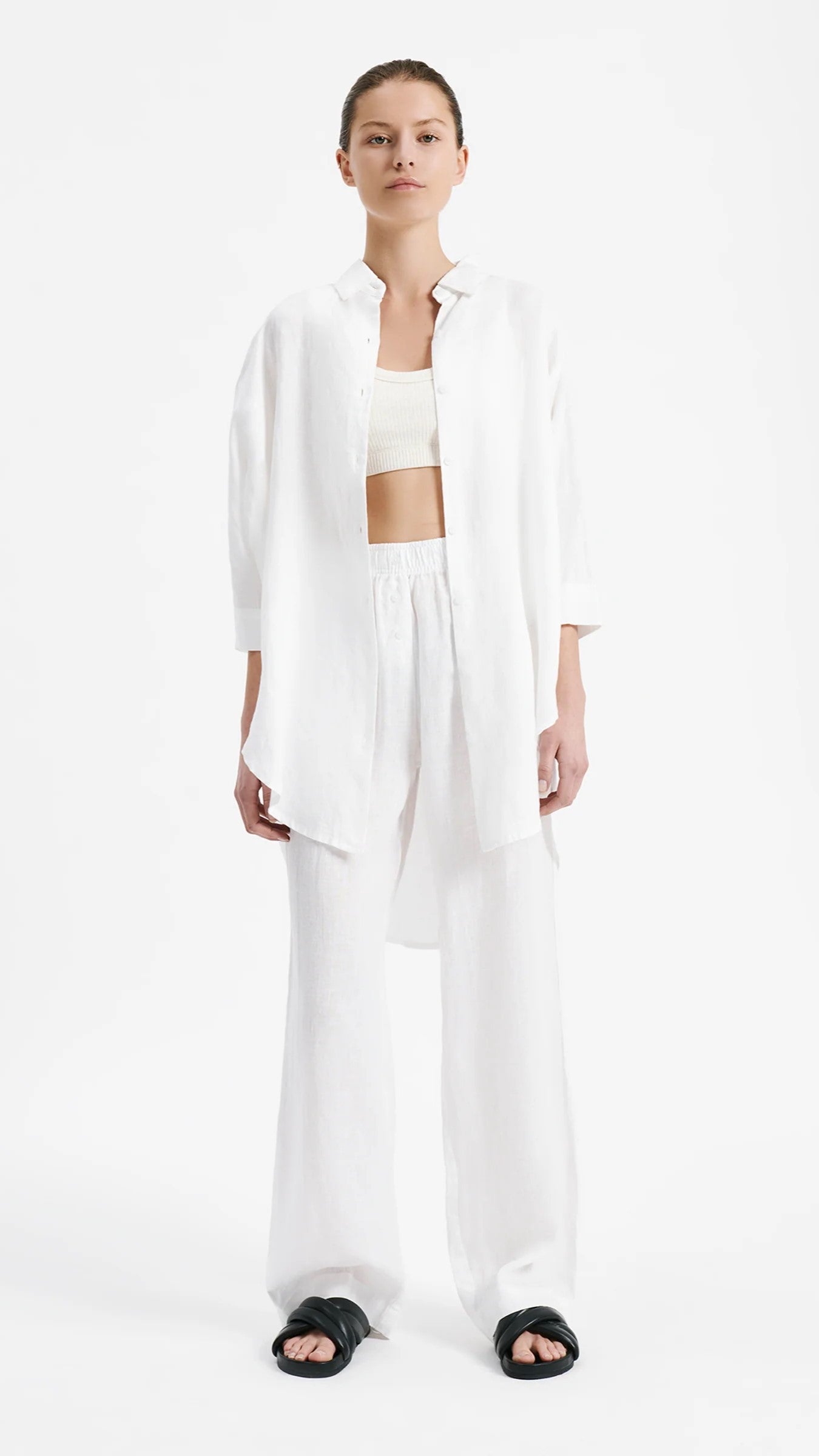 Lounge Linen Longline Shirt - White