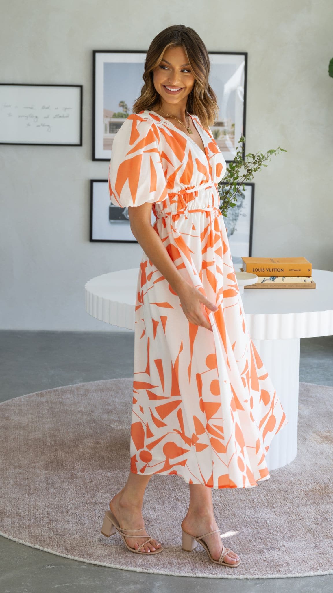 Venice Midi Dress - Beige/Orange