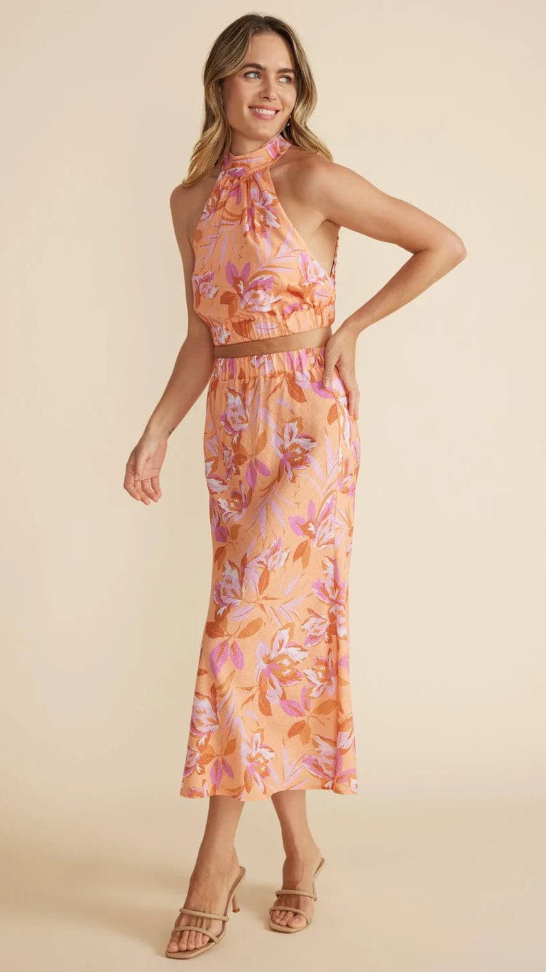 Carmen Bias Midi Skirt - Pink Floral