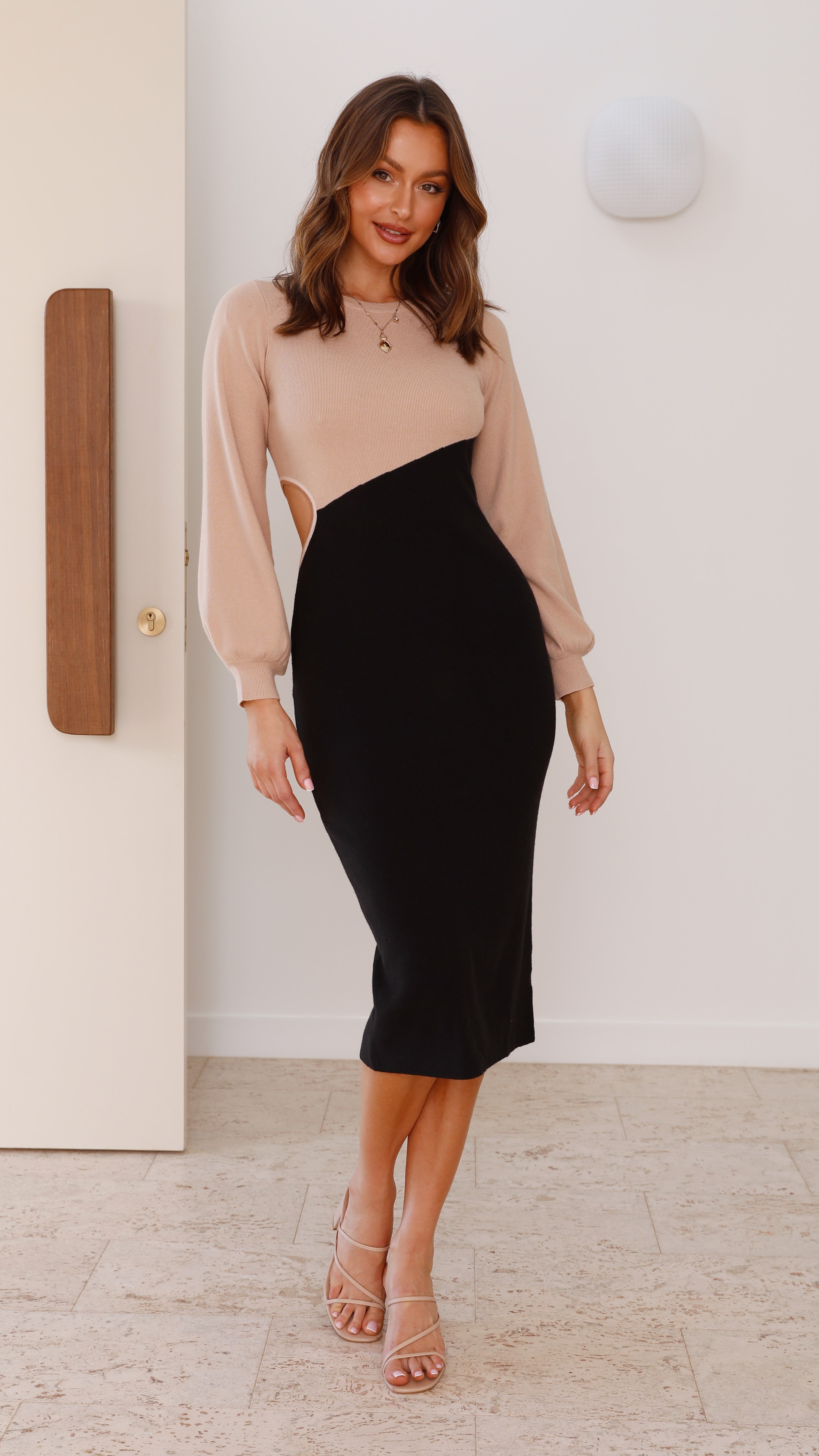 Nalani Midi Dress - Beige/Black