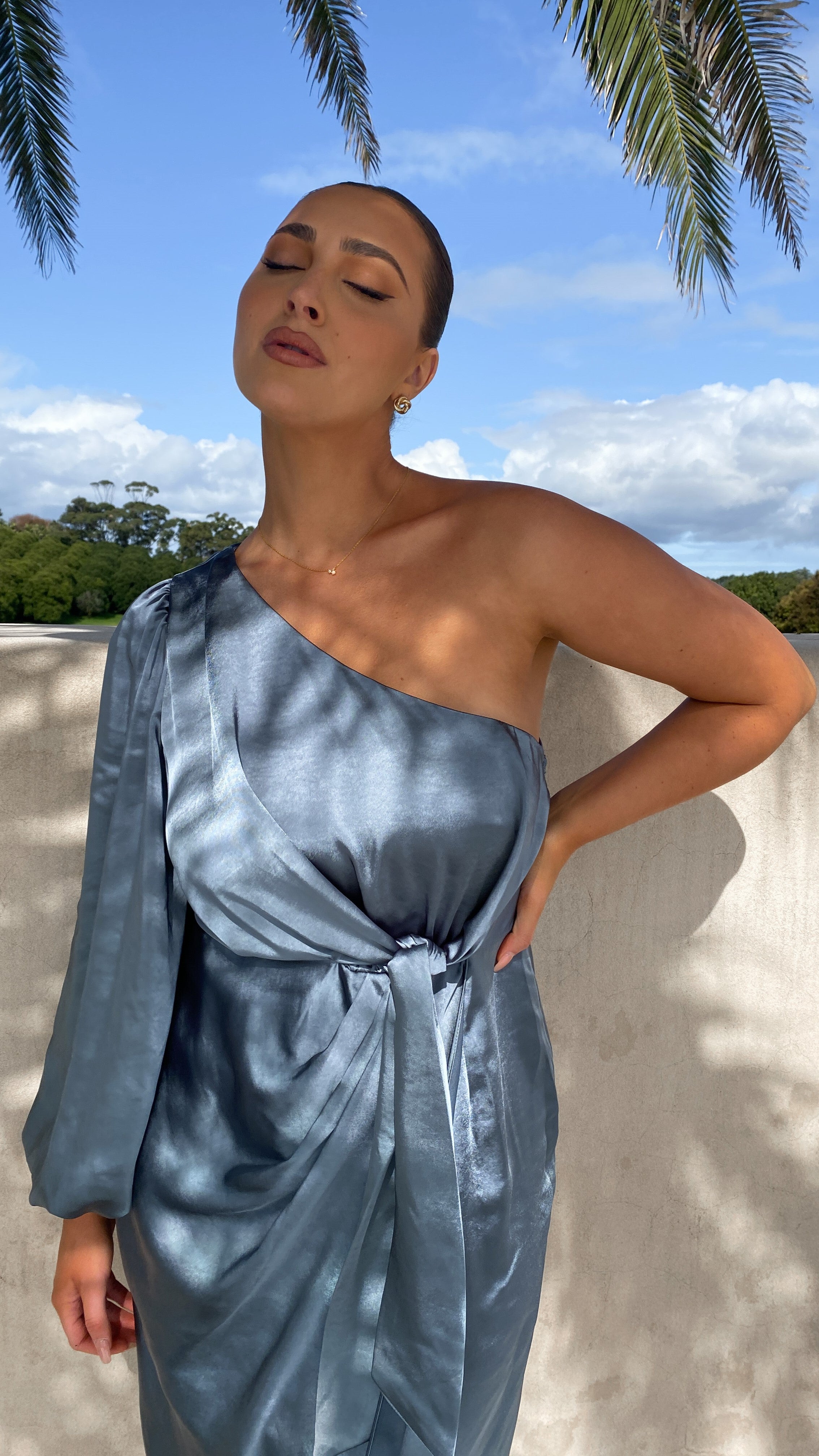 Heidi One Shoulder Maxi Dress - Slate Blue