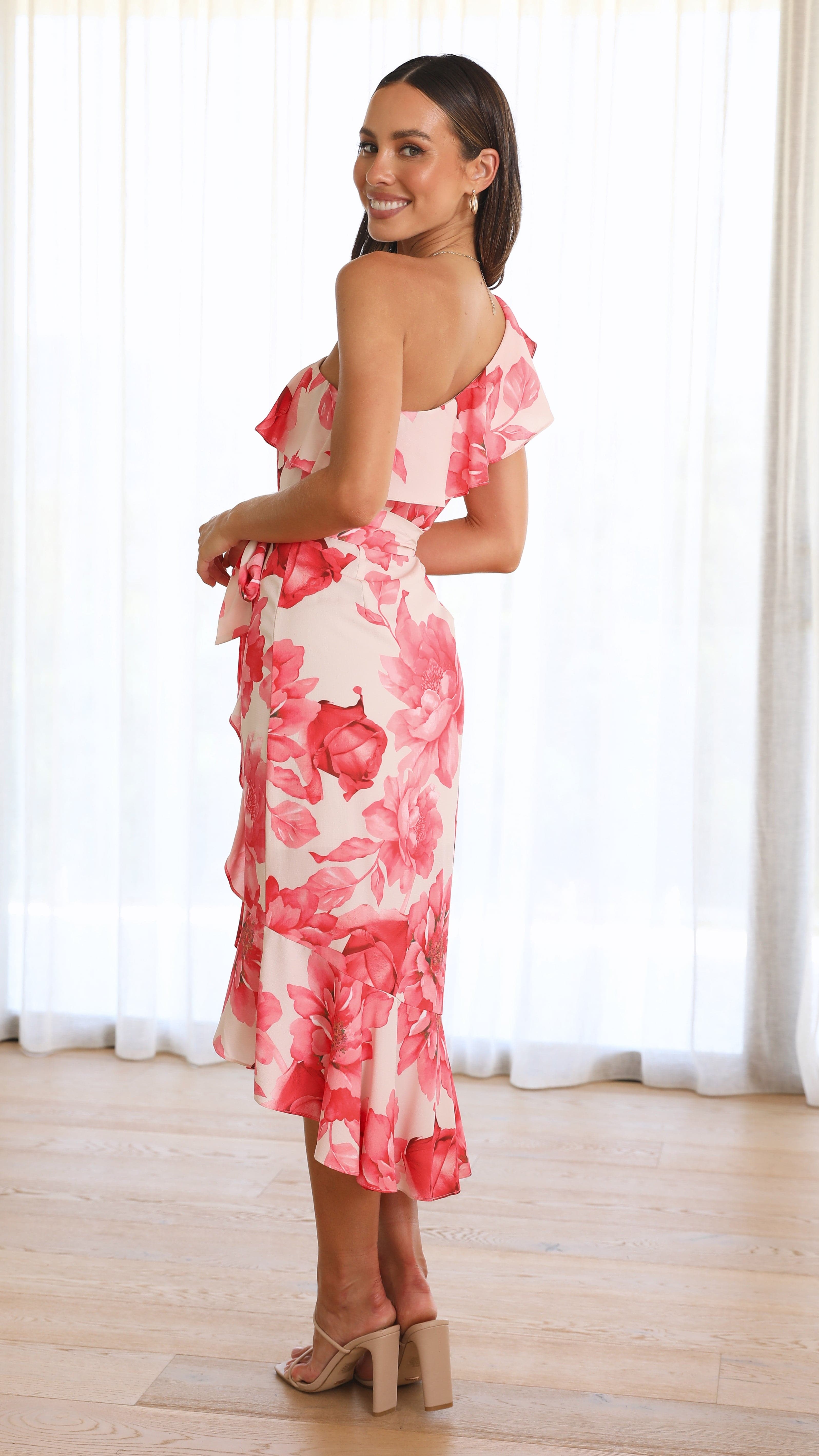 Calie Midi Dress - Pink Floral