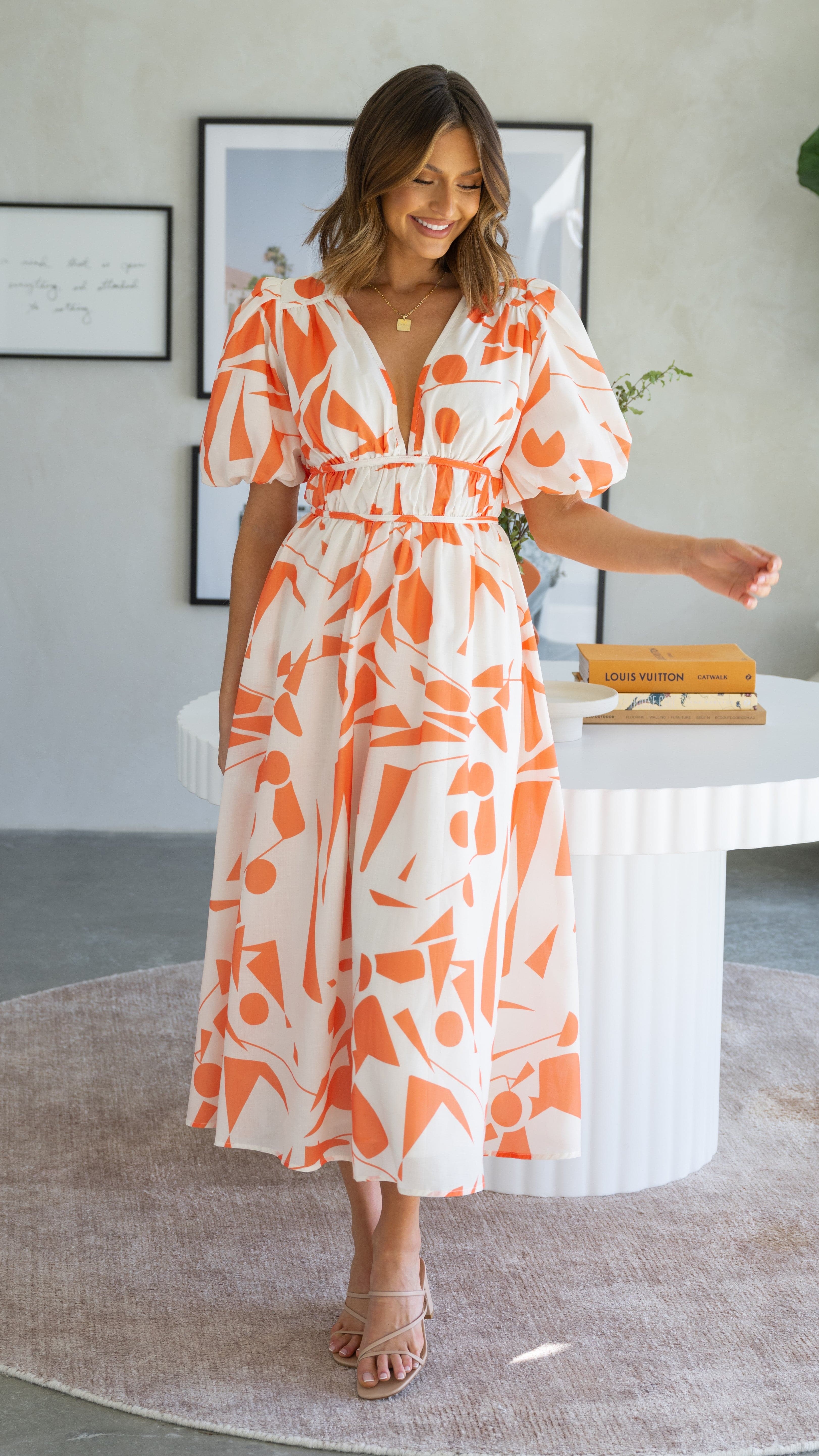Venice Midi Dress - Beige/Orange