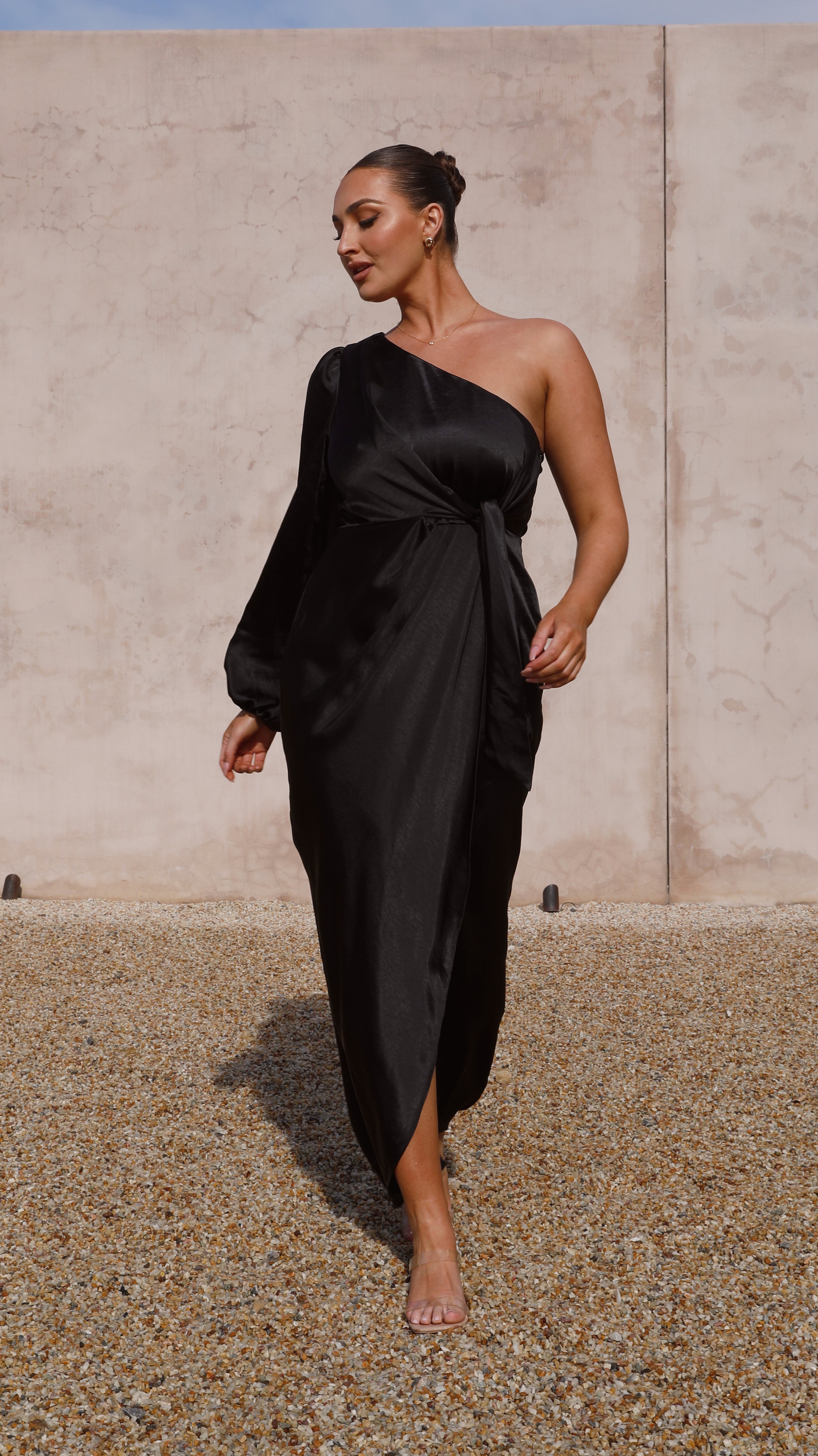 Heidi One Shoulder Maxi Dress - Black