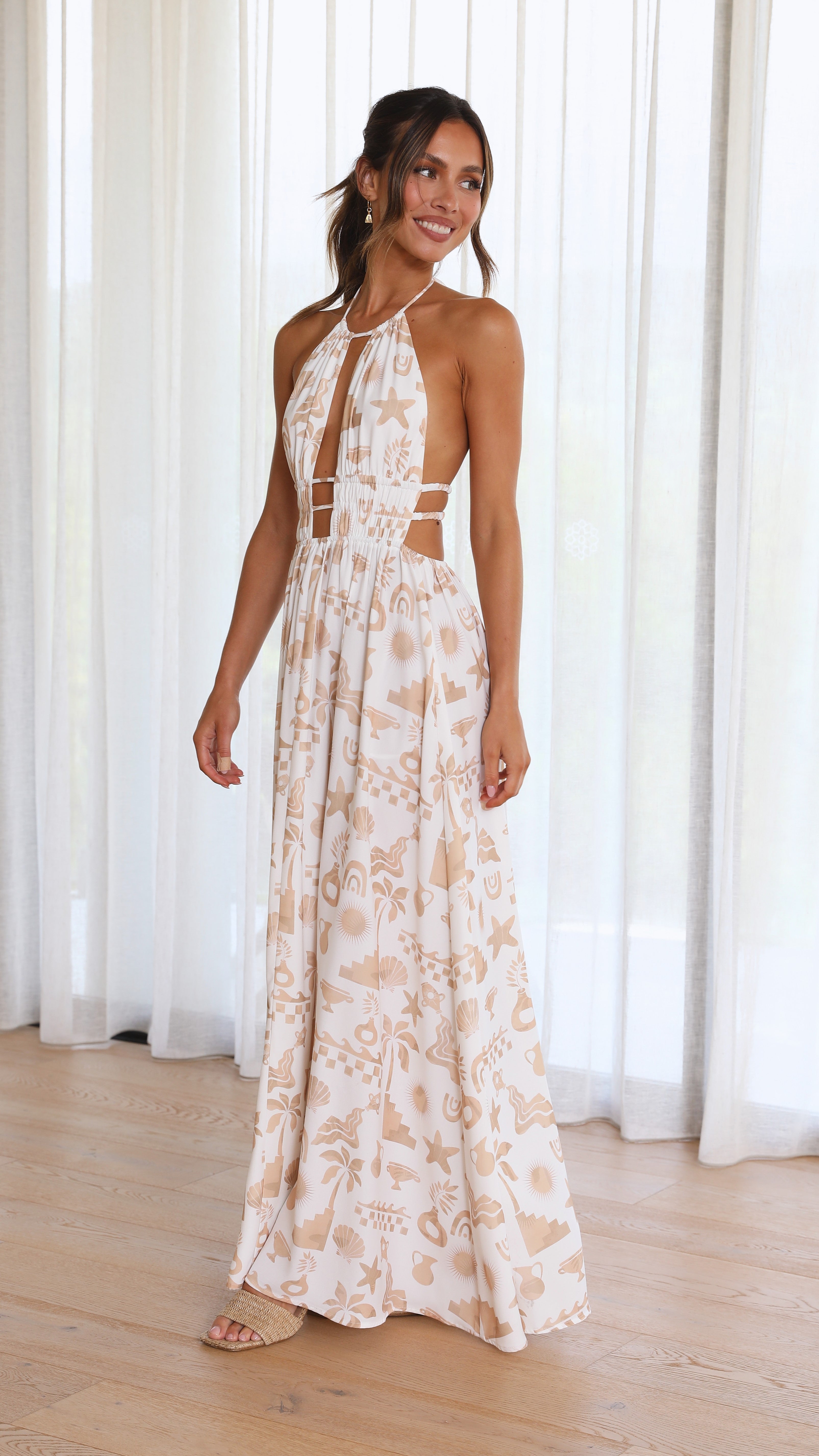 Clovelly Maxi Dress - White/Sand