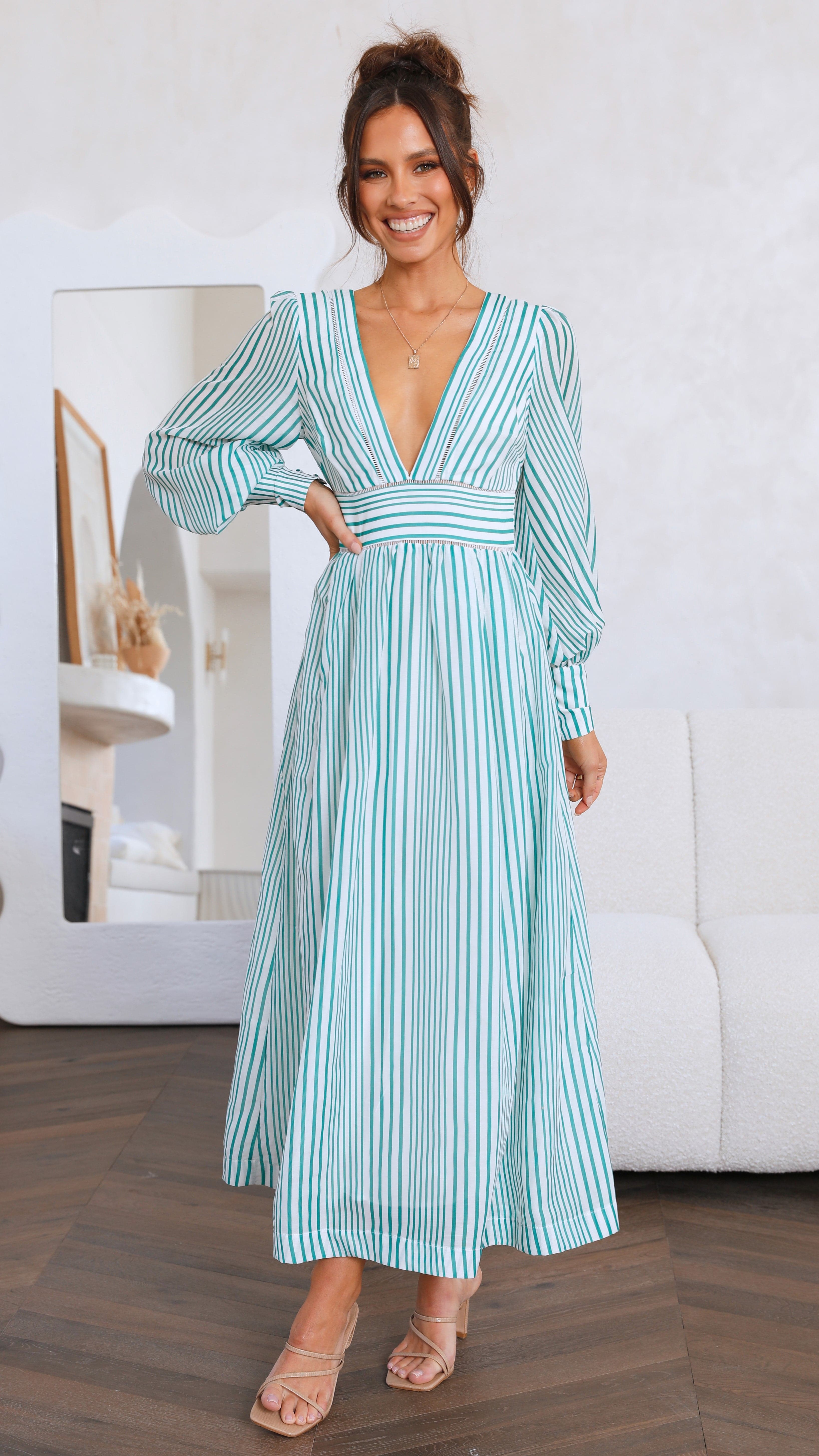 Adora Maxi Dress - Green Stripe