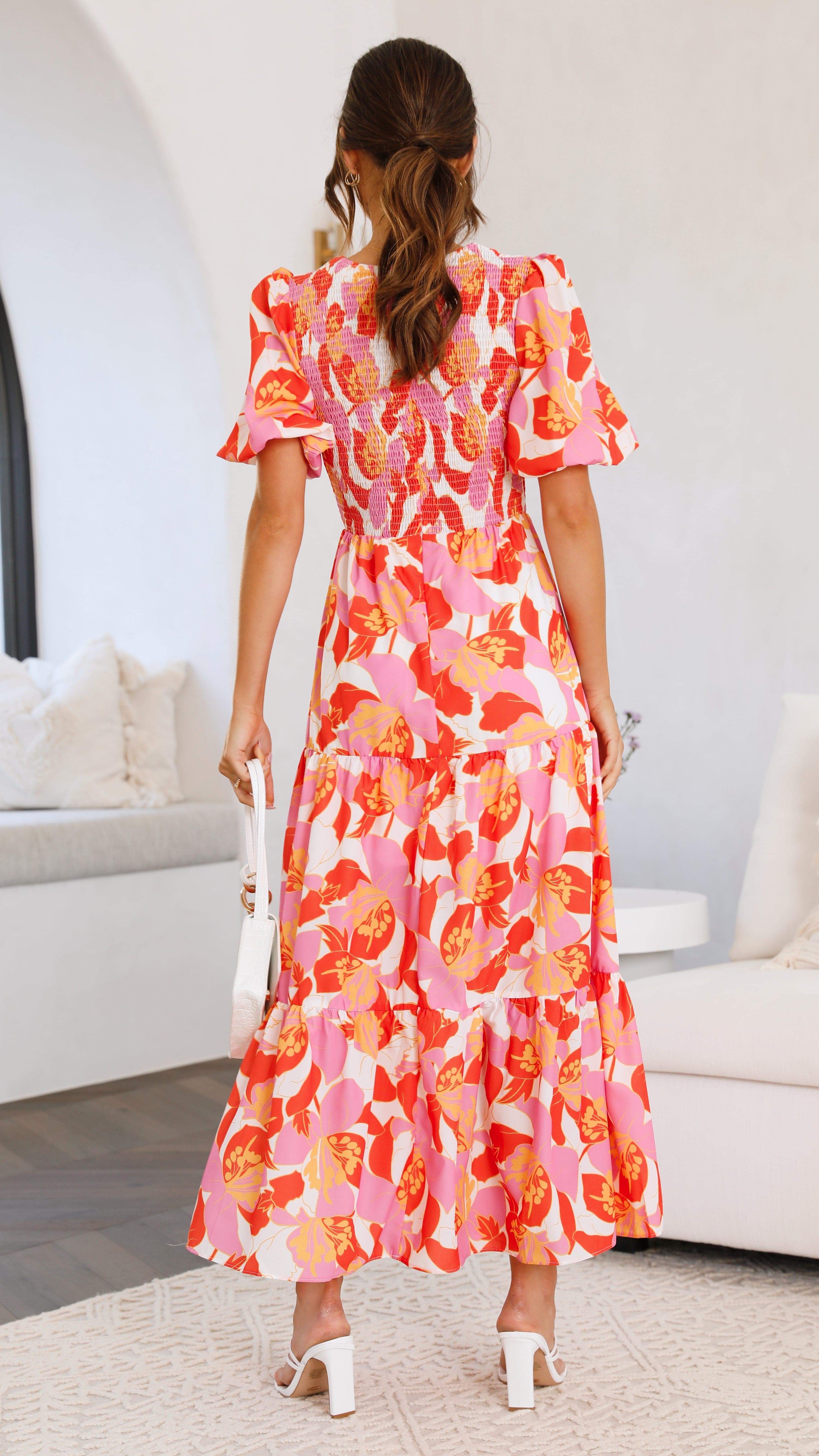 Abbie Maxi Dress - Orange Floral