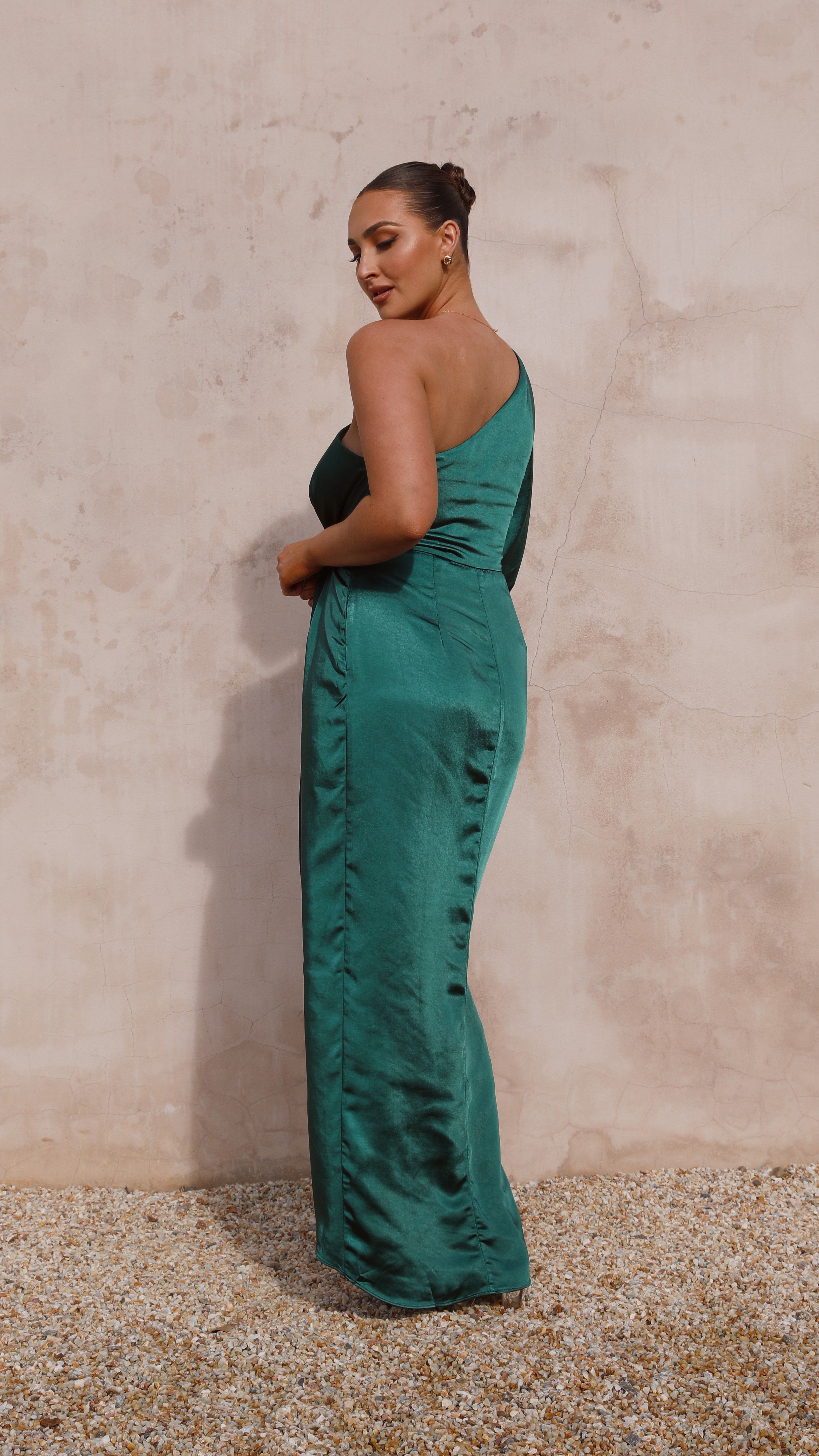 Heidi One Shoulder Maxi Dress - Emerald
