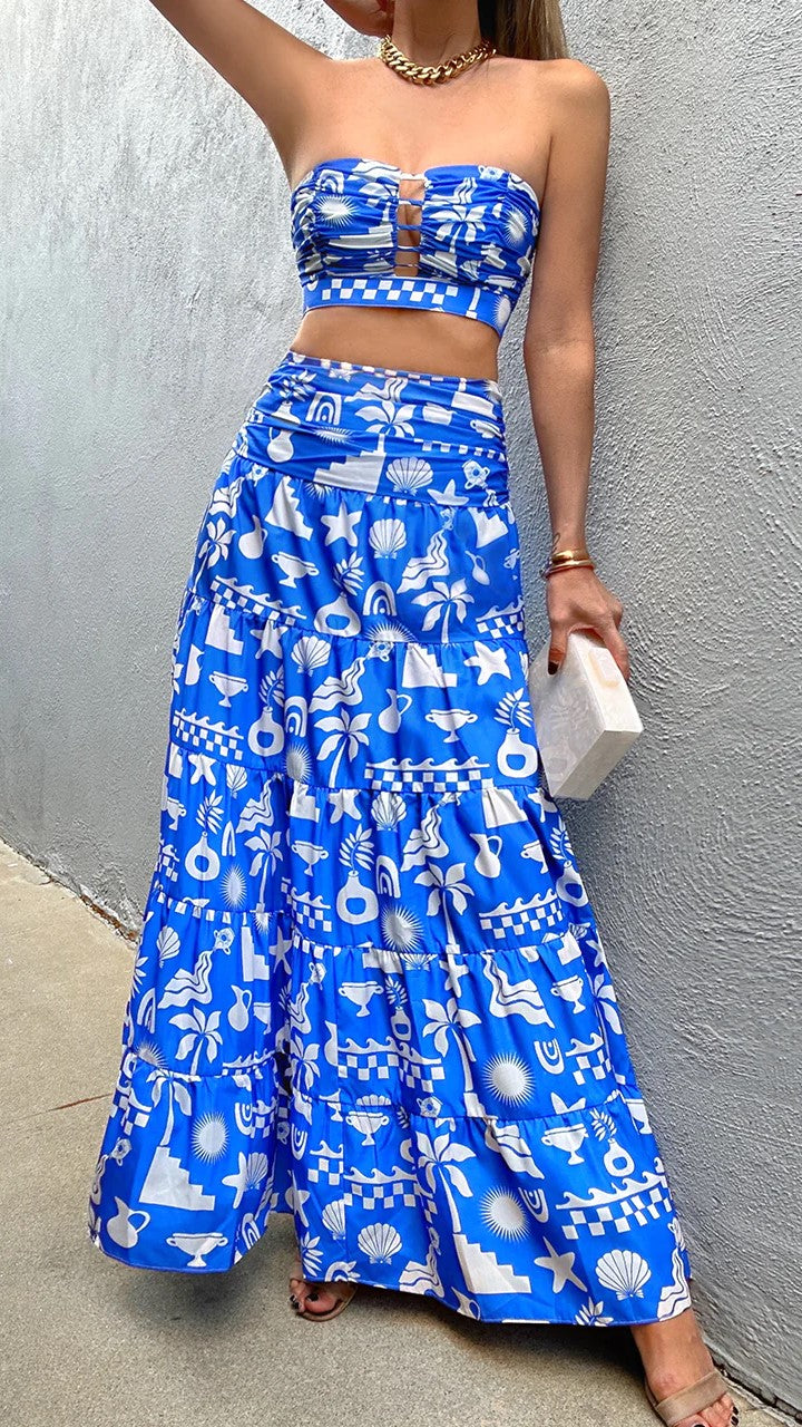 Cove Maxi Skirt - Blue Print