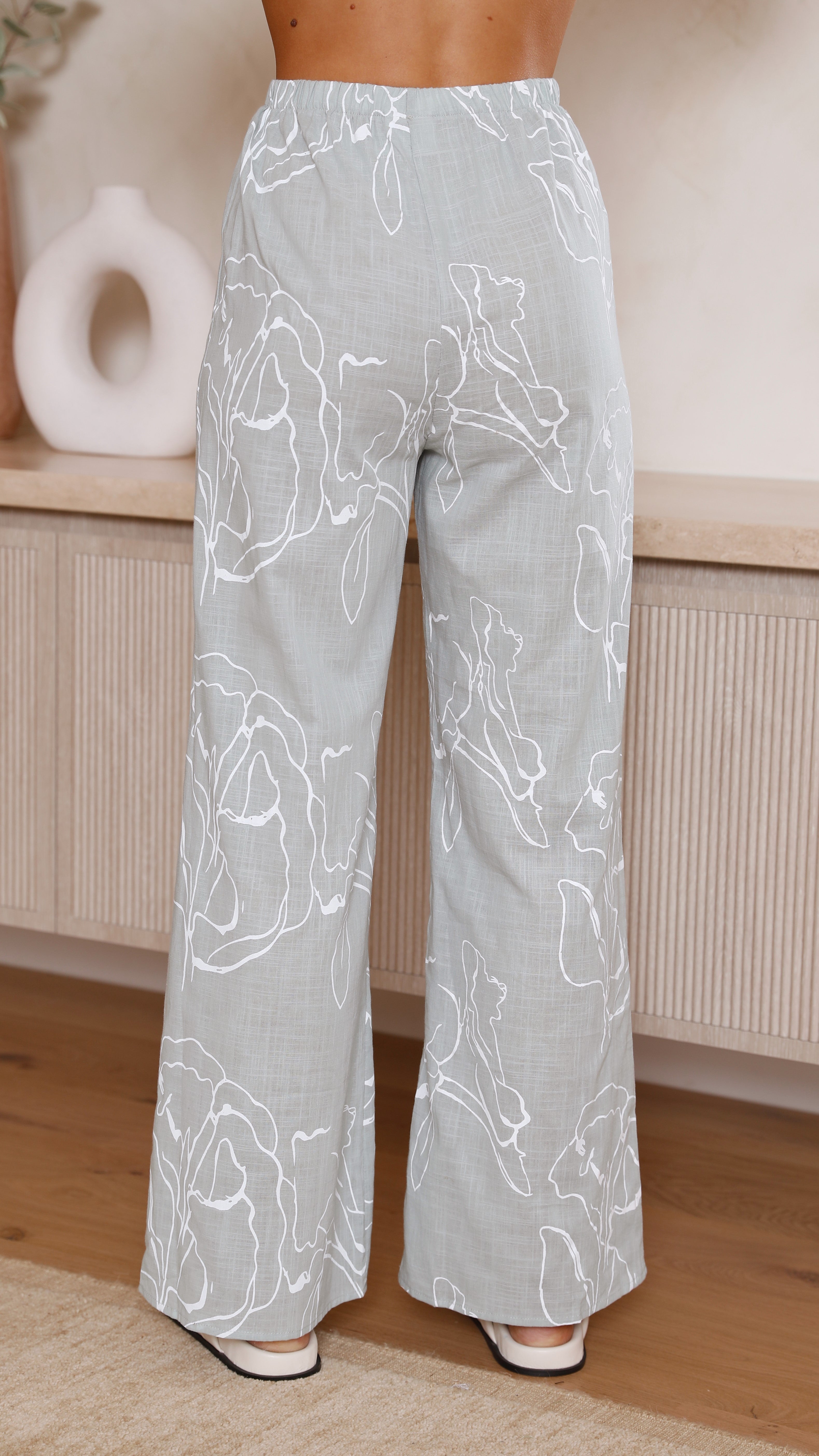 Hailey Button Up Shirt and Pants Set - Sage Floral