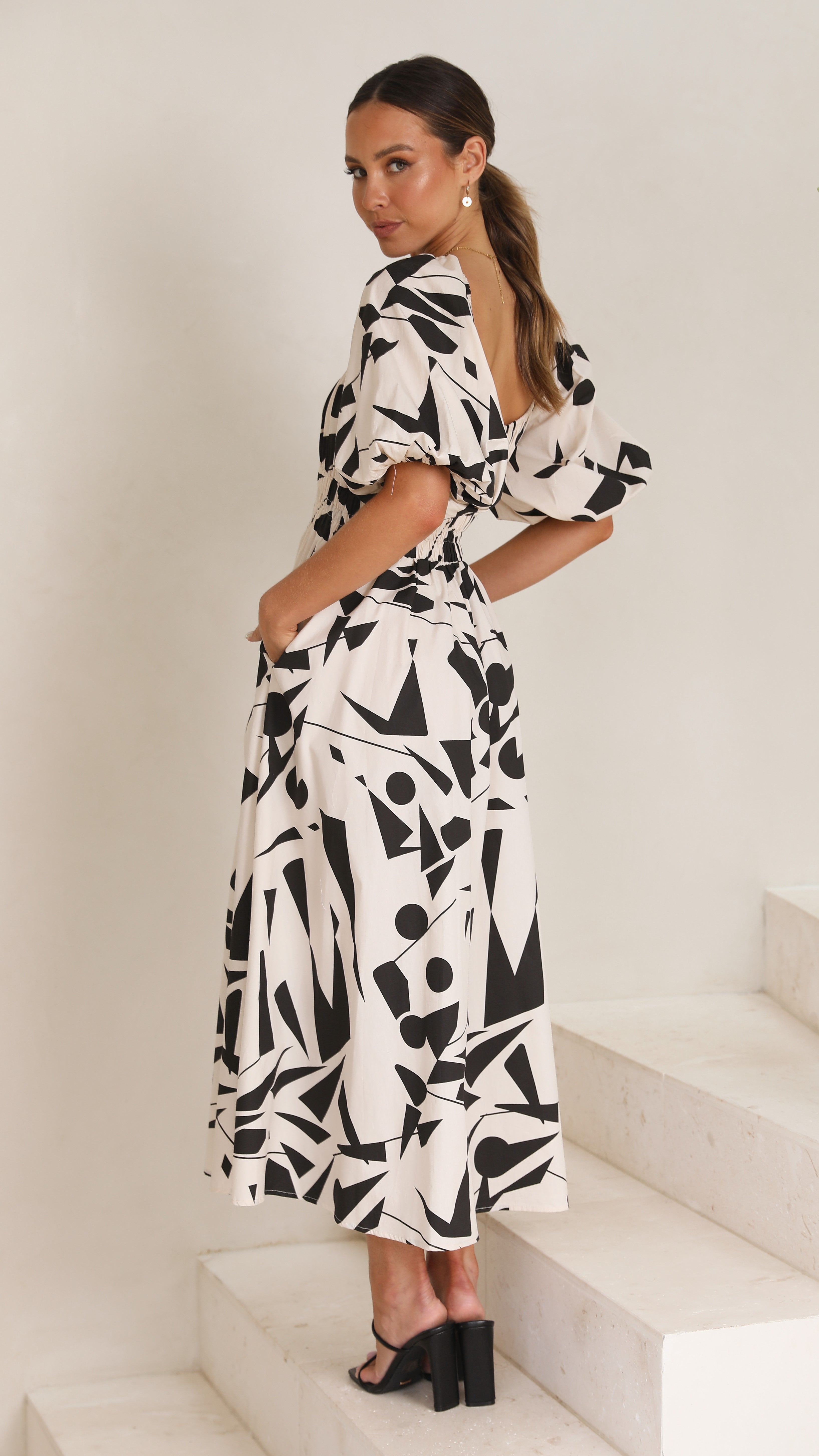 Mel Midi Dress - Beige/Black