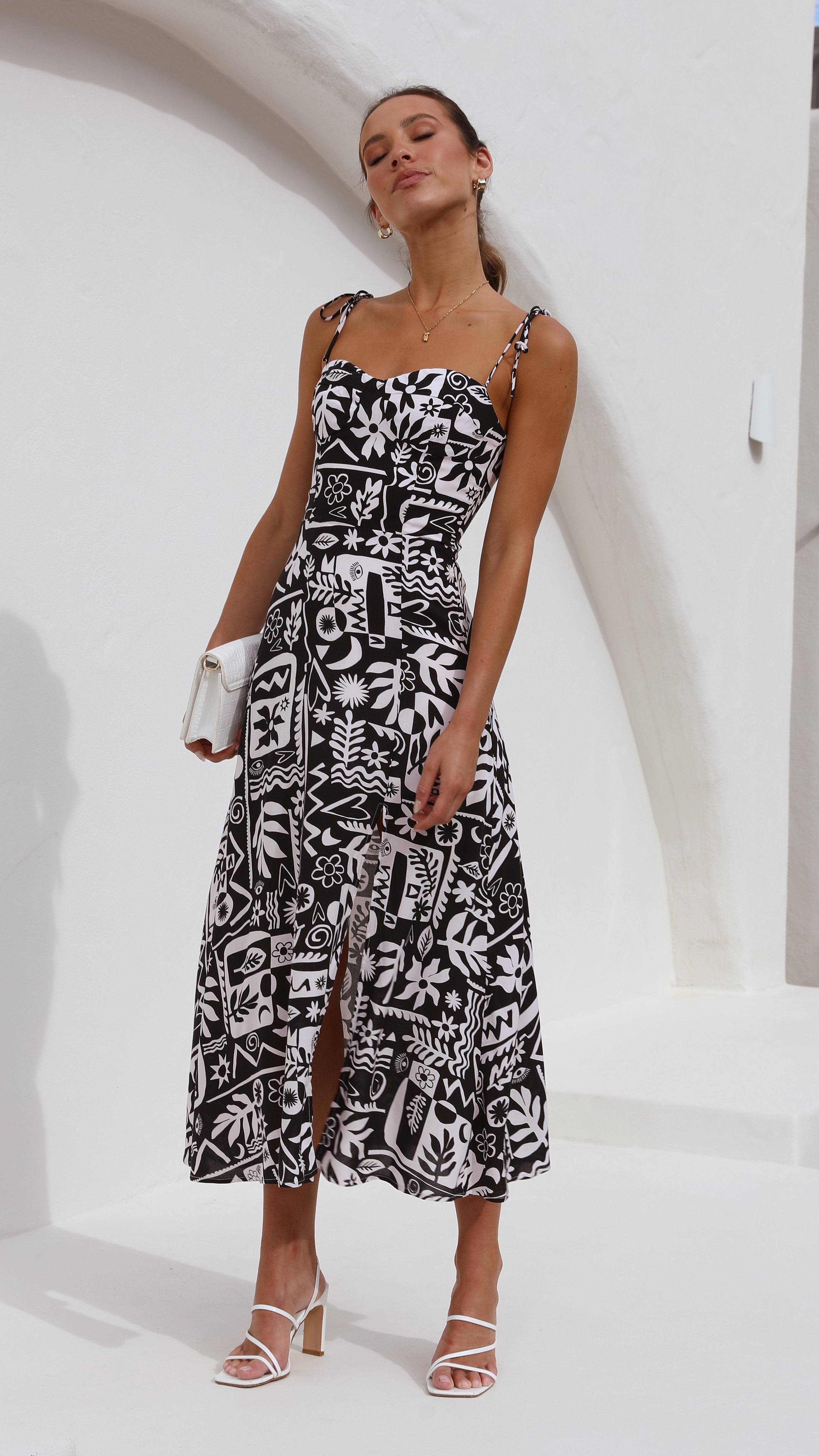 Rio Midi Dress - Black/White Print