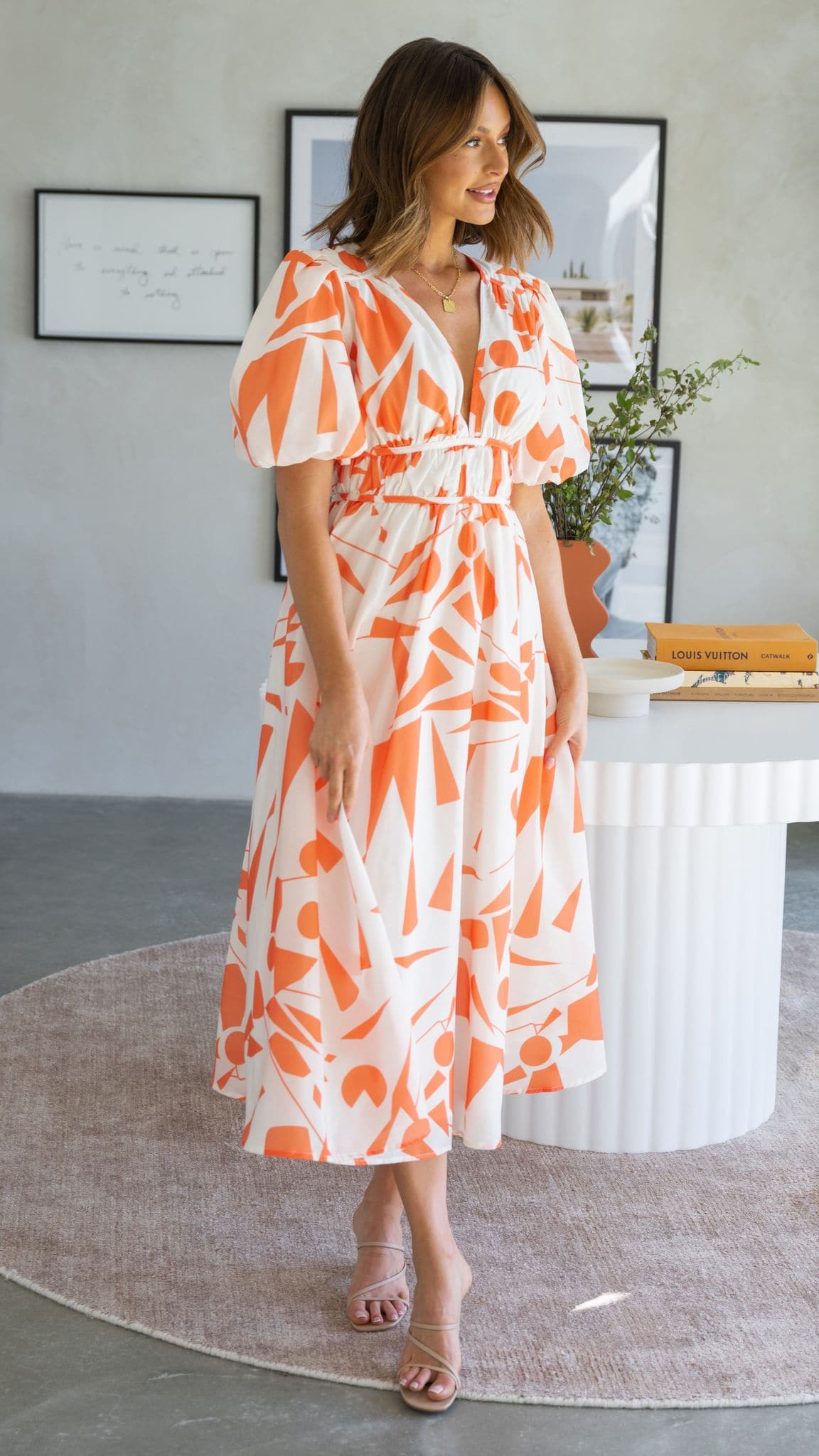 Venice Midi Dress - Beige/Orange