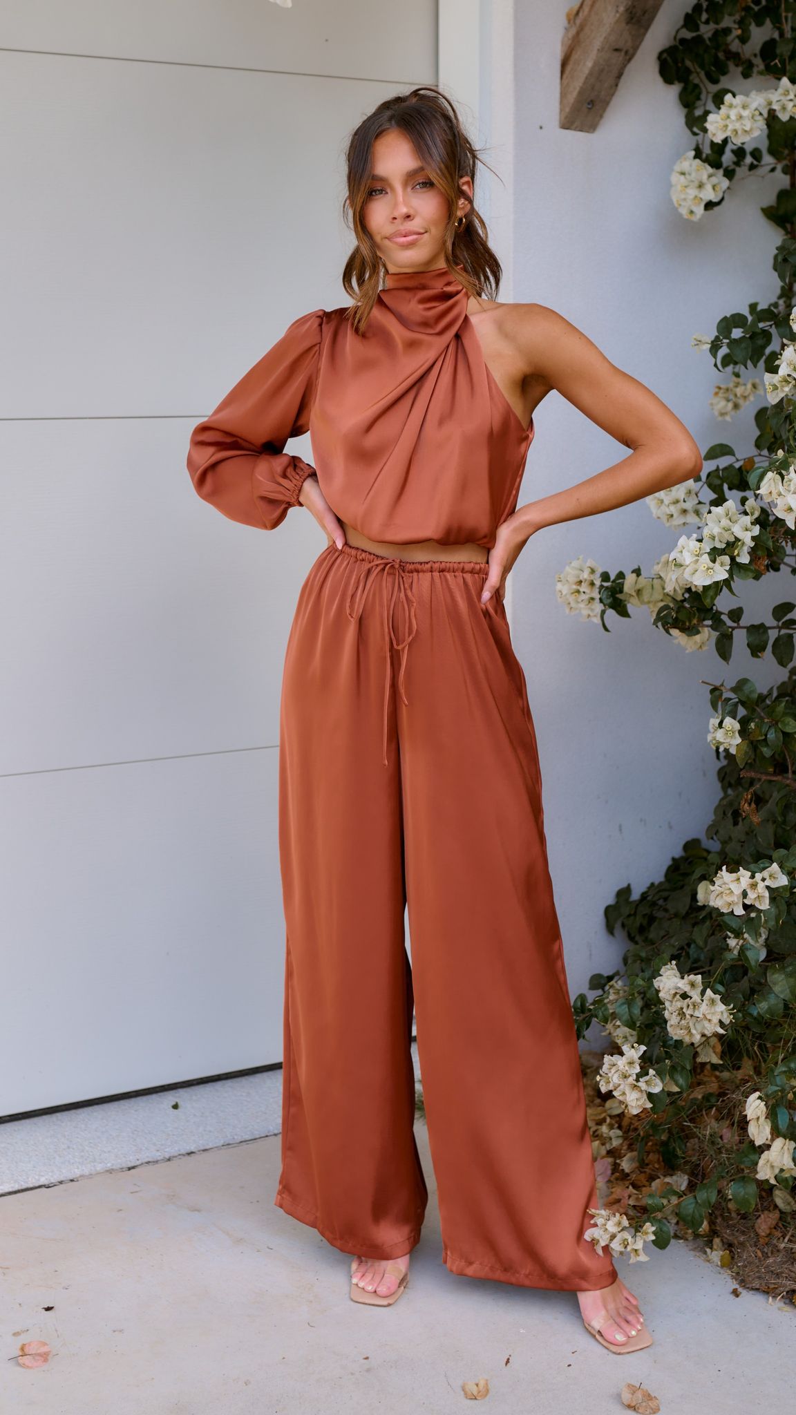 Esther One Shoulder Long Sleeve Top - Copper