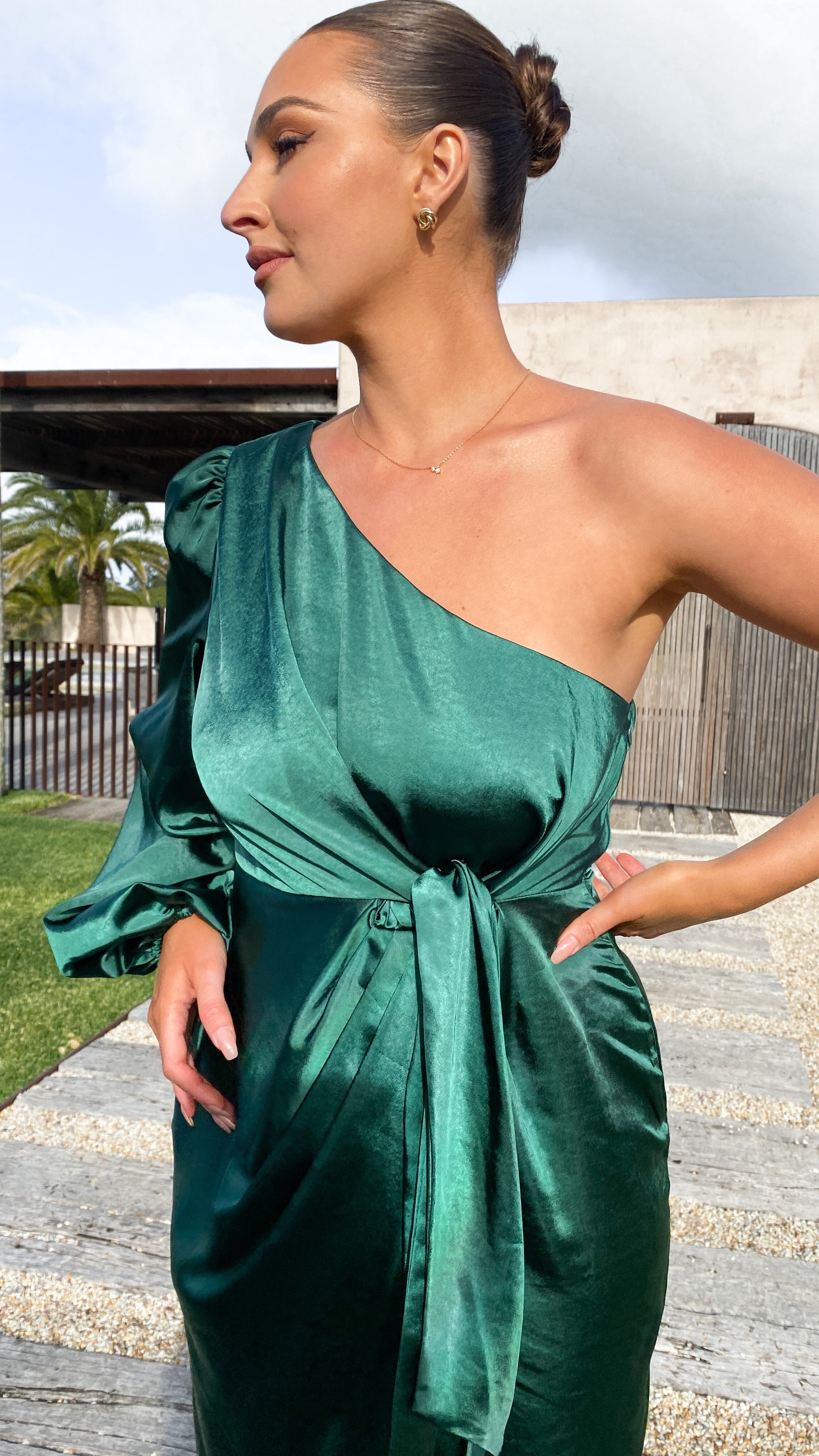 Heidi One Shoulder Maxi Dress - Emerald