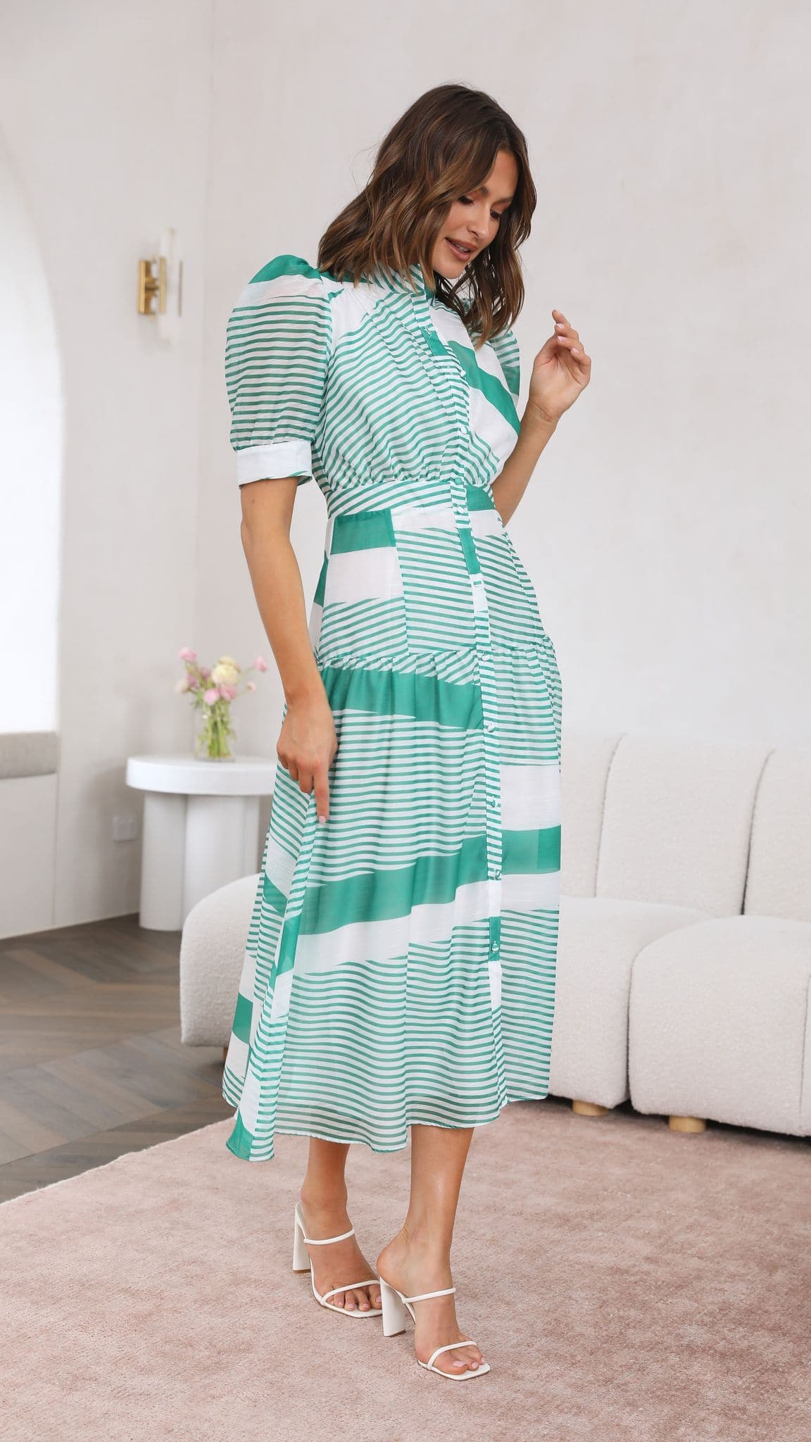 Eliza Midi Dress - Green Stripe