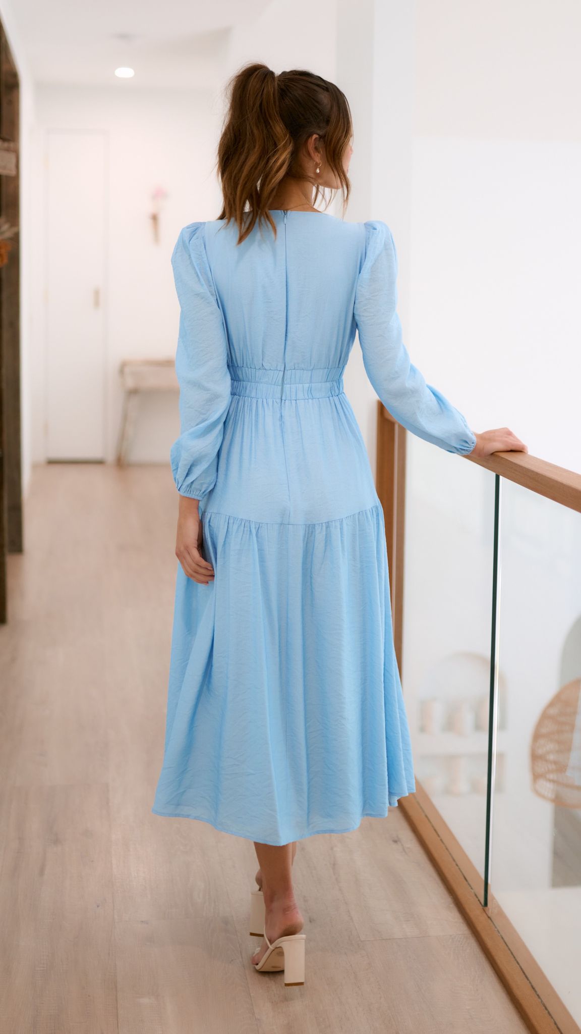 Erin Long Sleeve Midi Dress - Blue