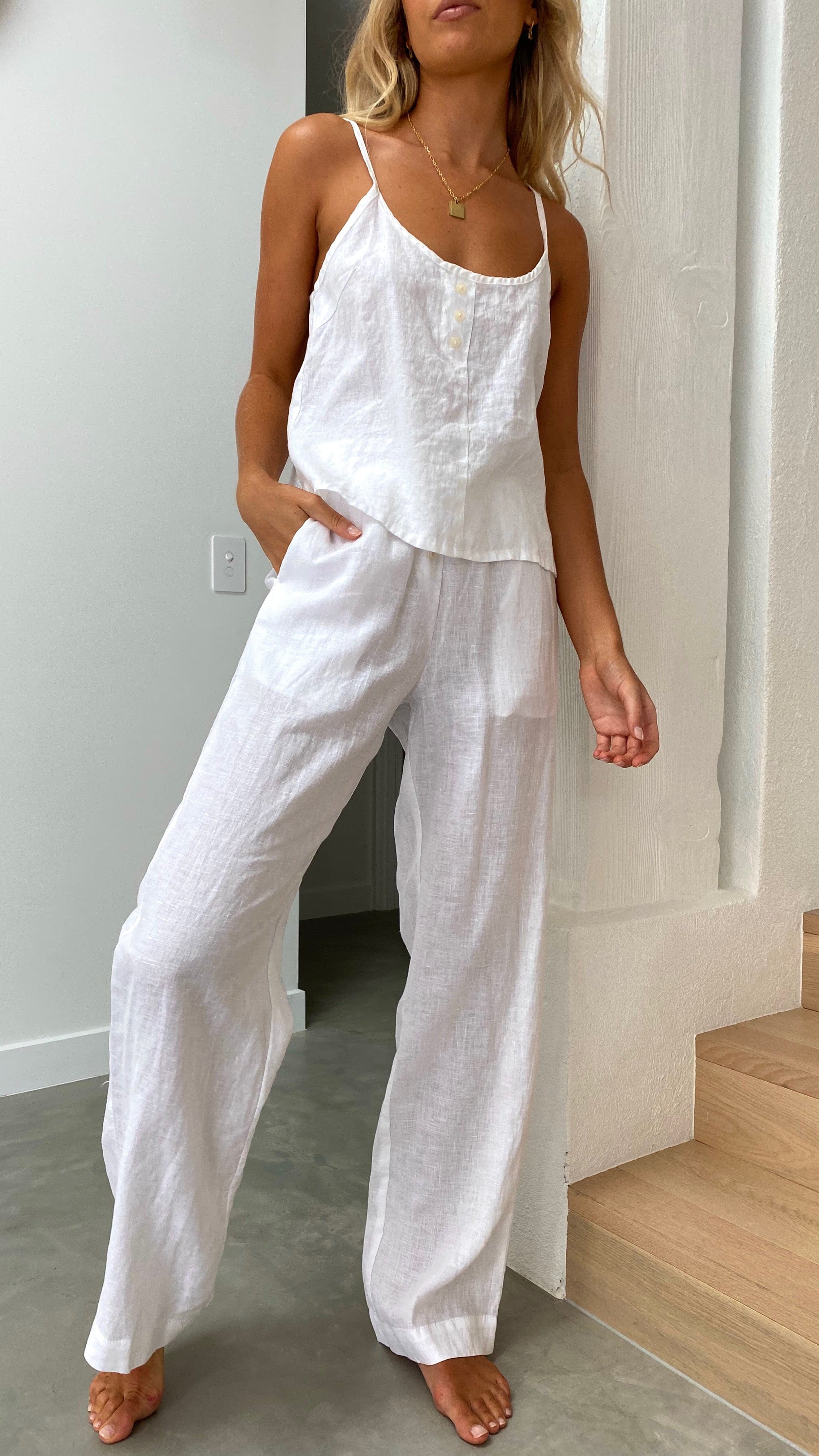 Linen Lounge Pant - White