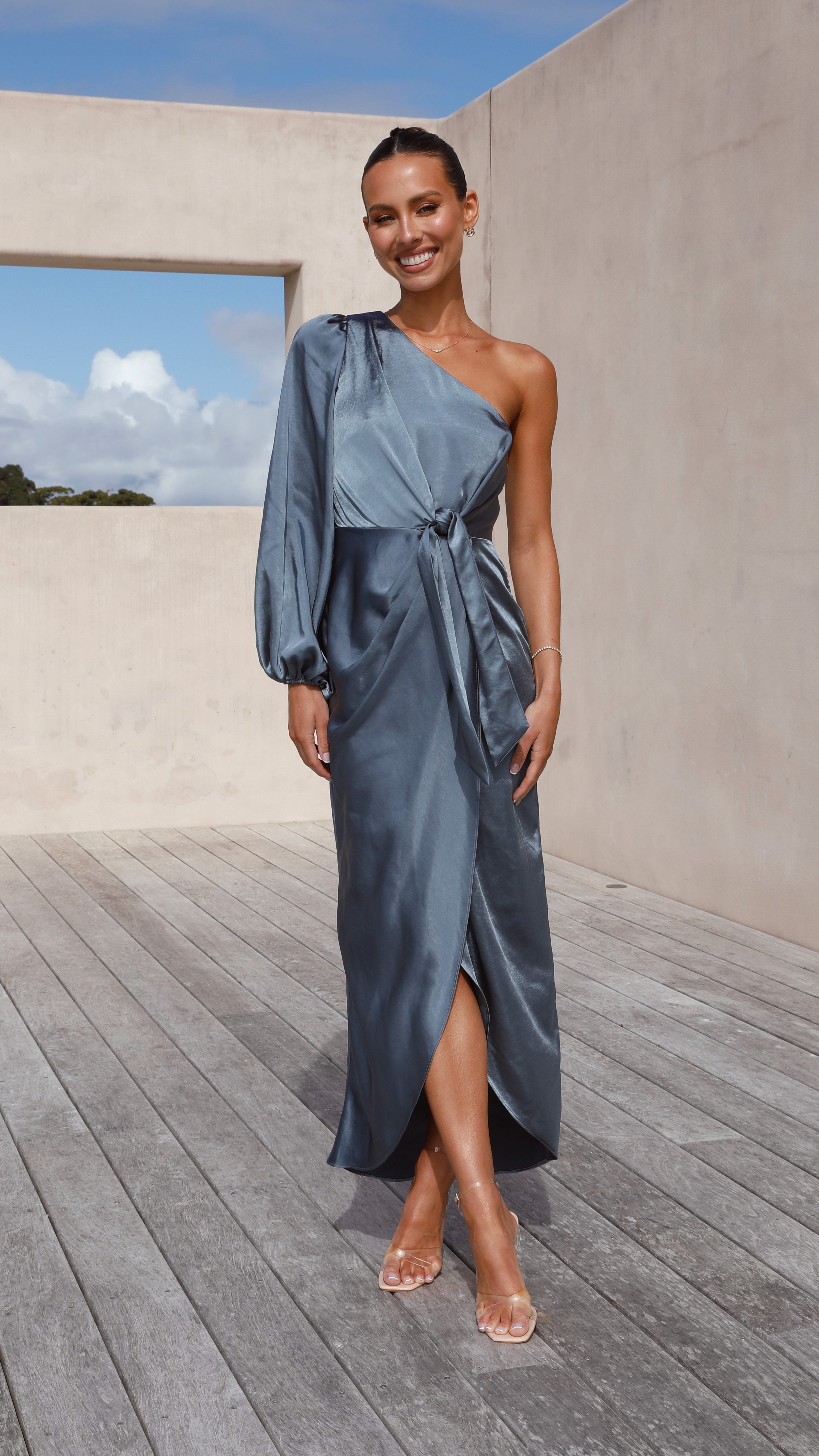 Heidi One Shoulder Maxi Dress - Slate Blue
