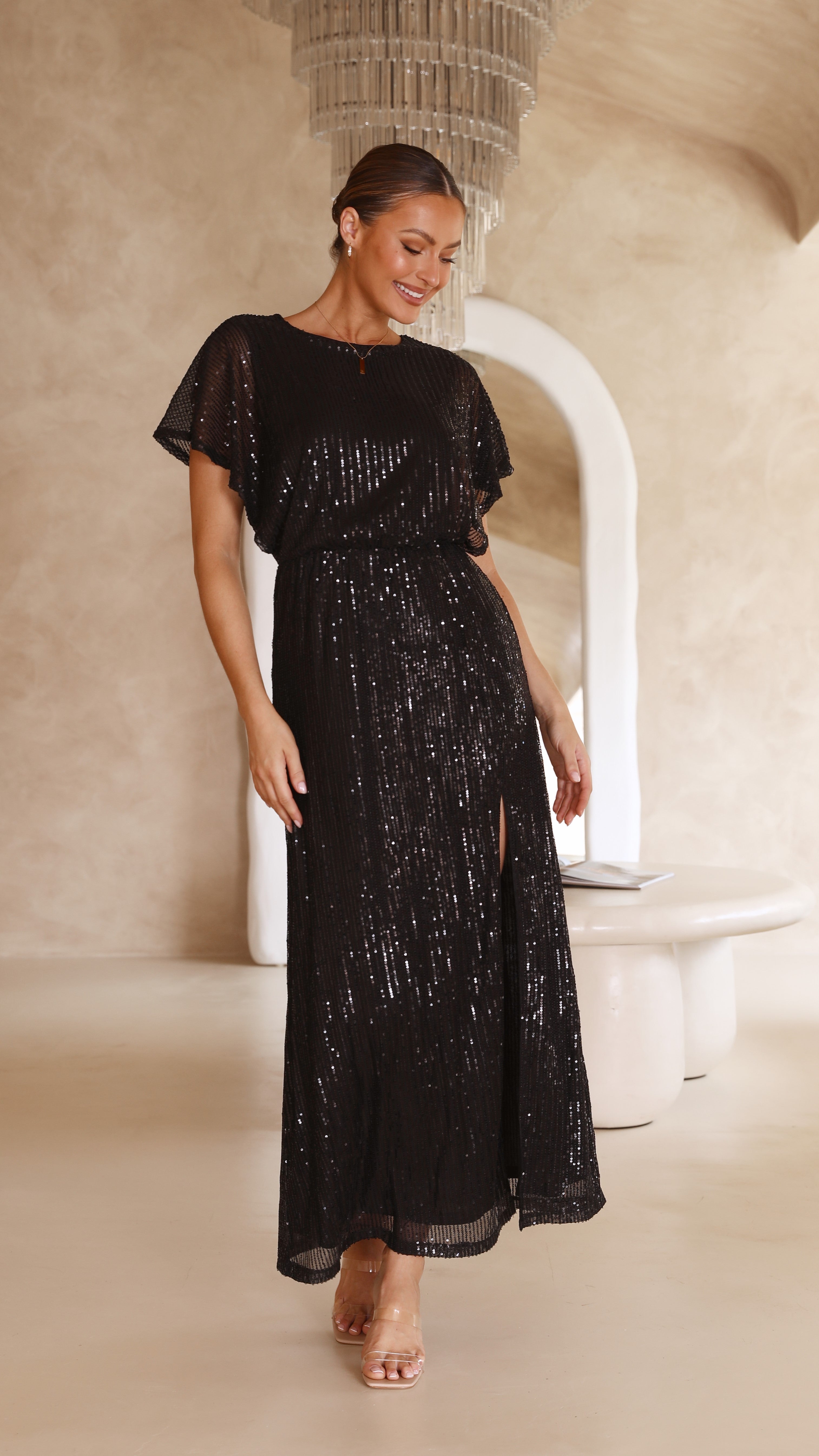 Bowie Maxi Dress - Black Sequin