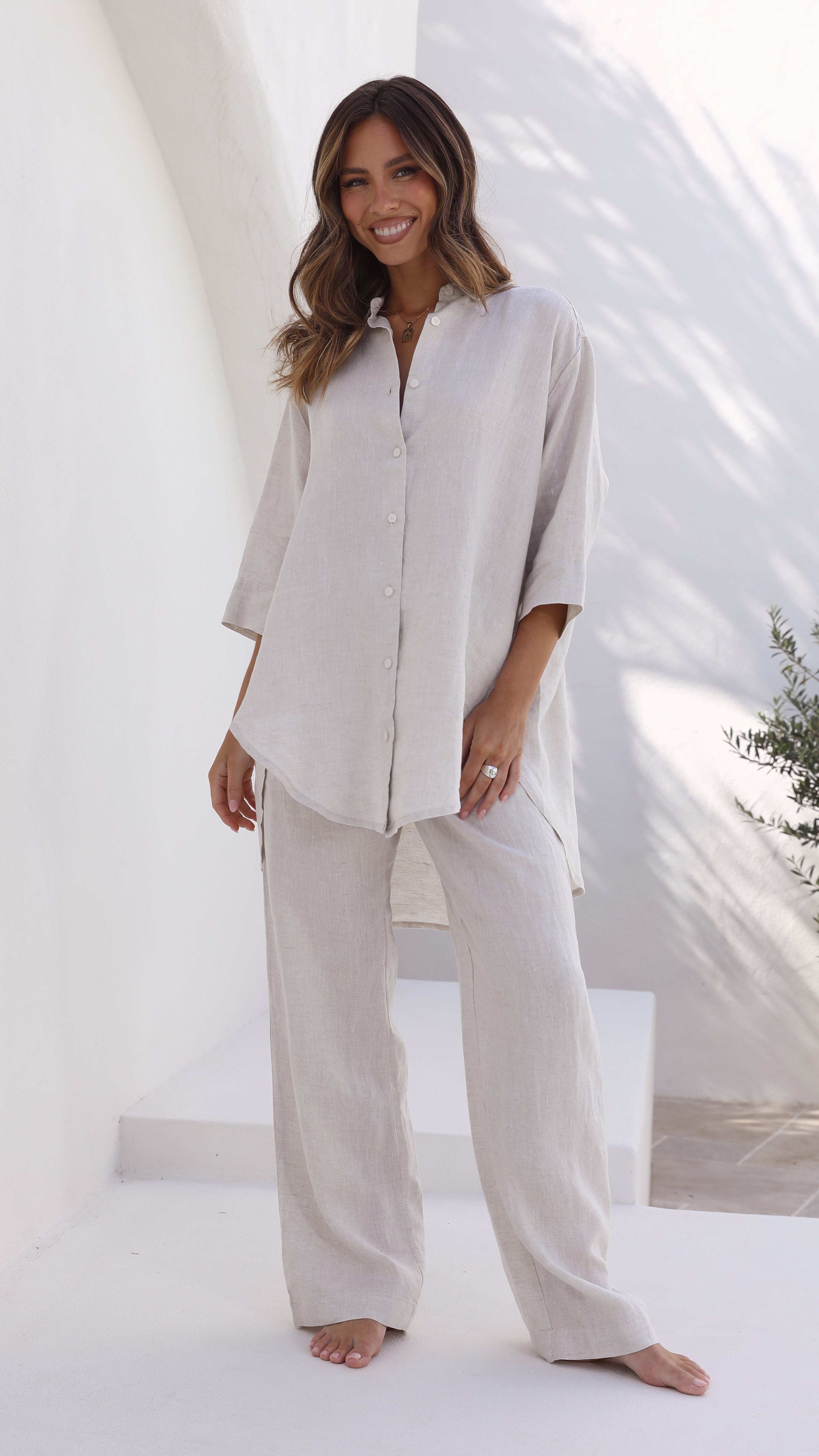 Lounge Linen Longline Shirt - Natural