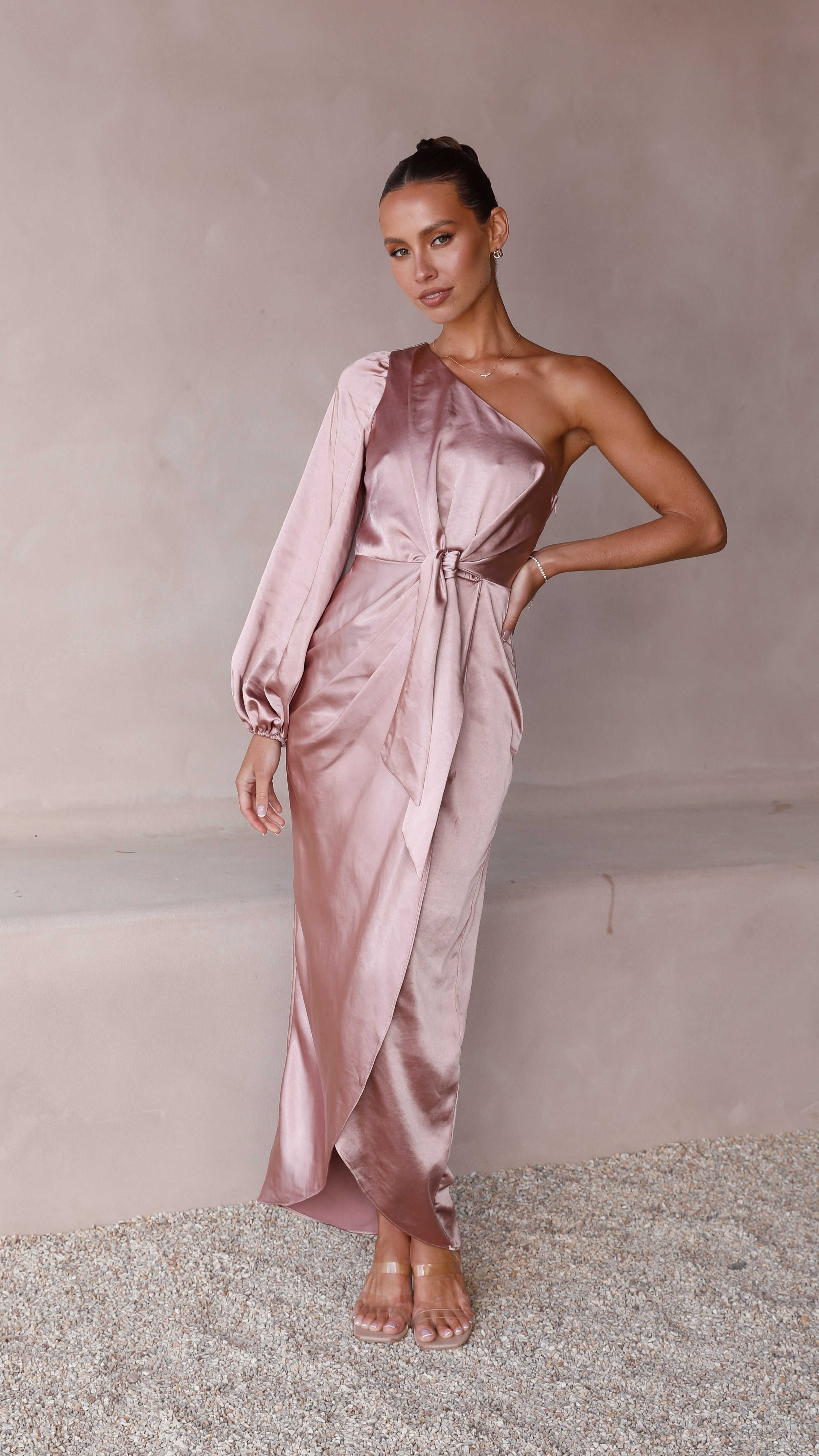 Heidi One Shoulder Maxi Dress - Dusty Pink