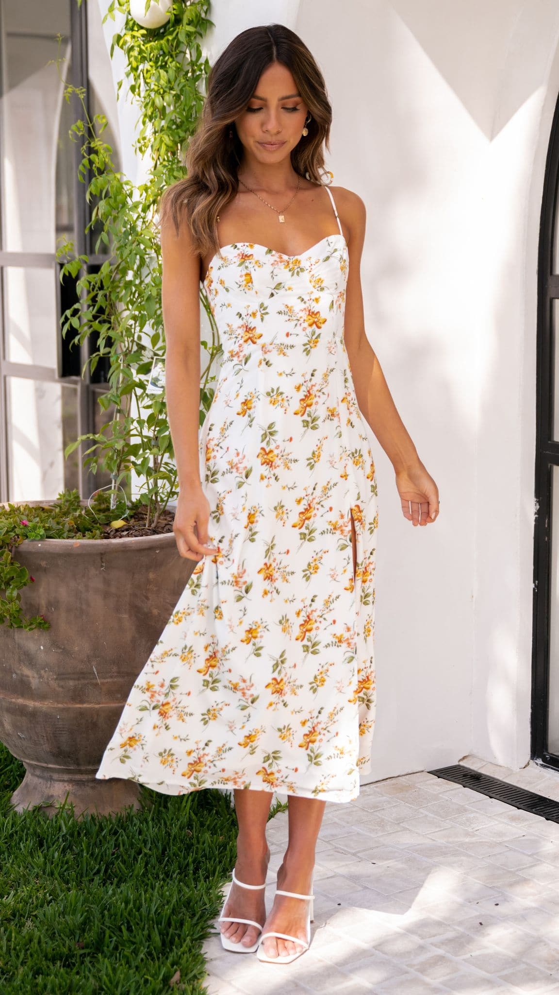 Halia Midi Dress - Orange Floral
