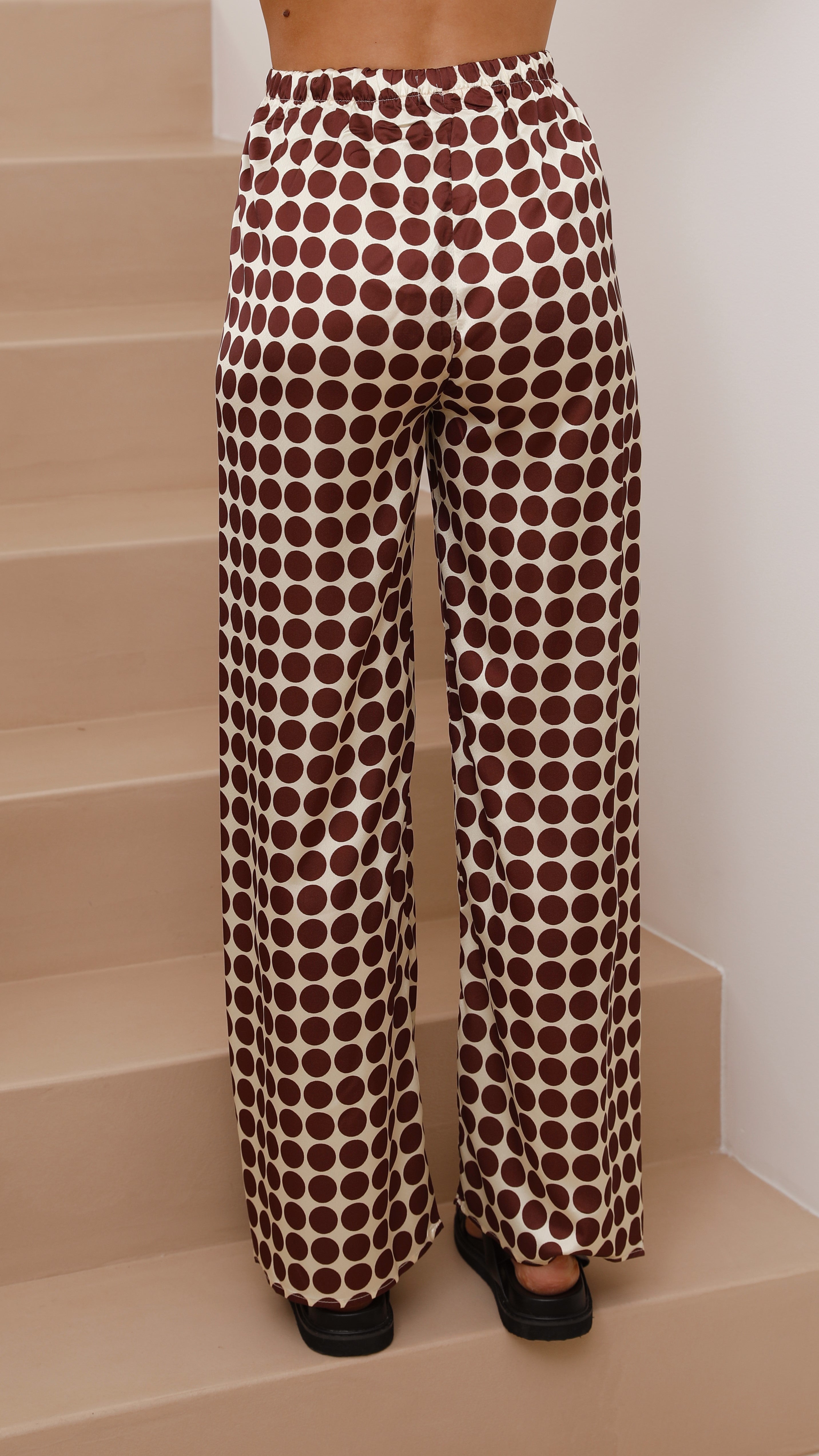 Monique Button Up Shirt and Pants Set - Brown/Beige Spot
