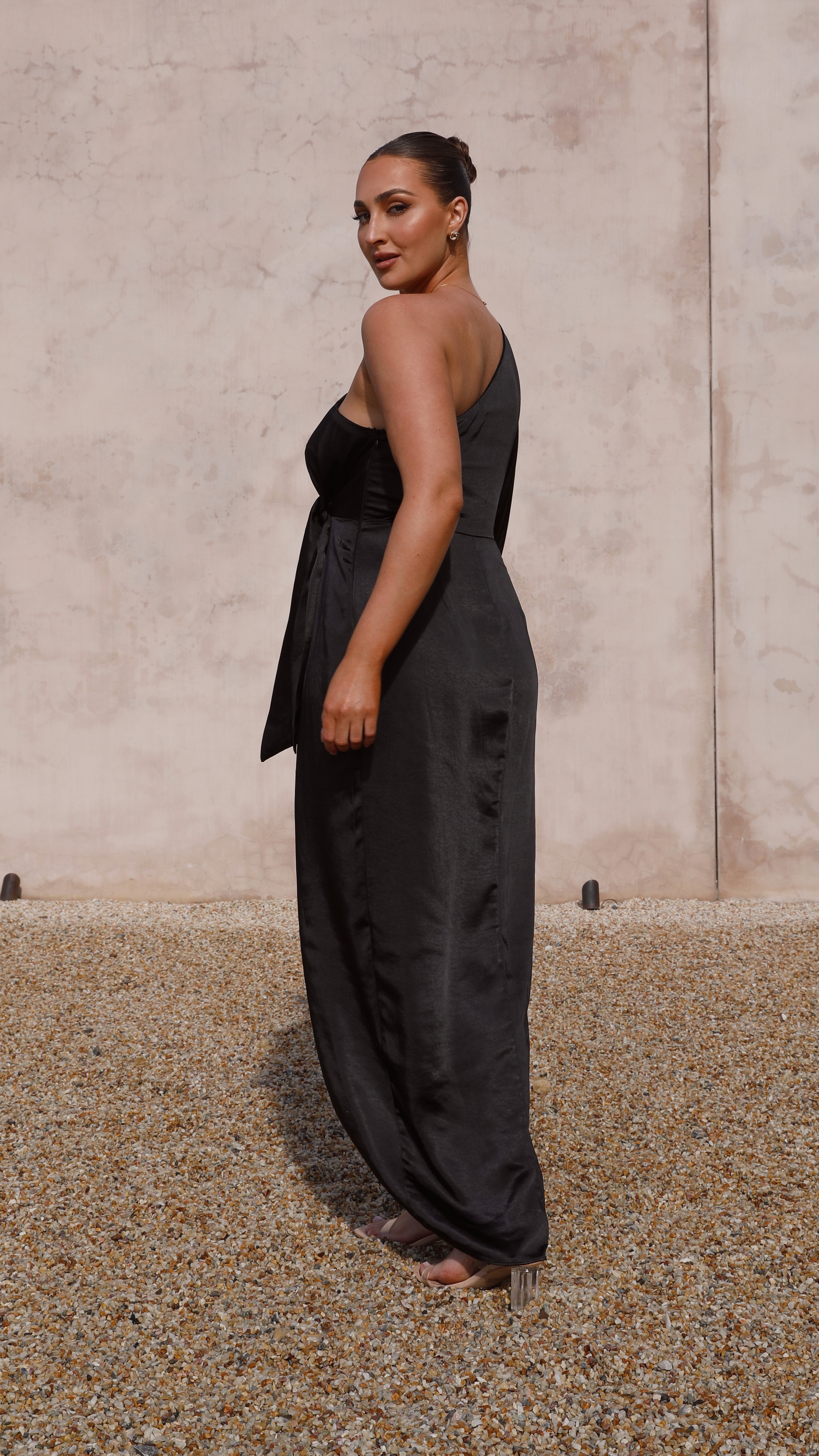 Heidi One Shoulder Maxi Dress - Black