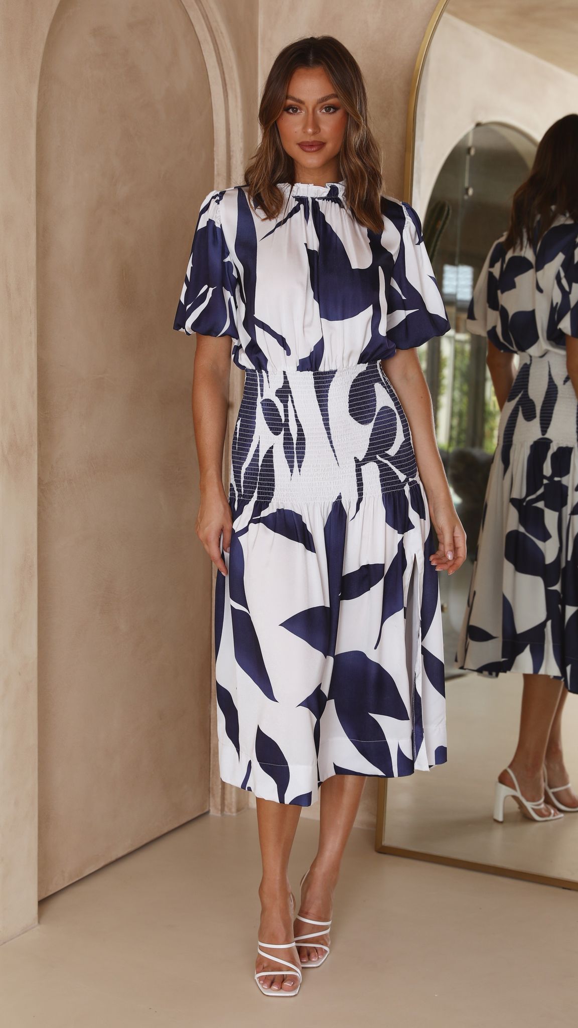 Elizabeth Midi Dress - Navy/White