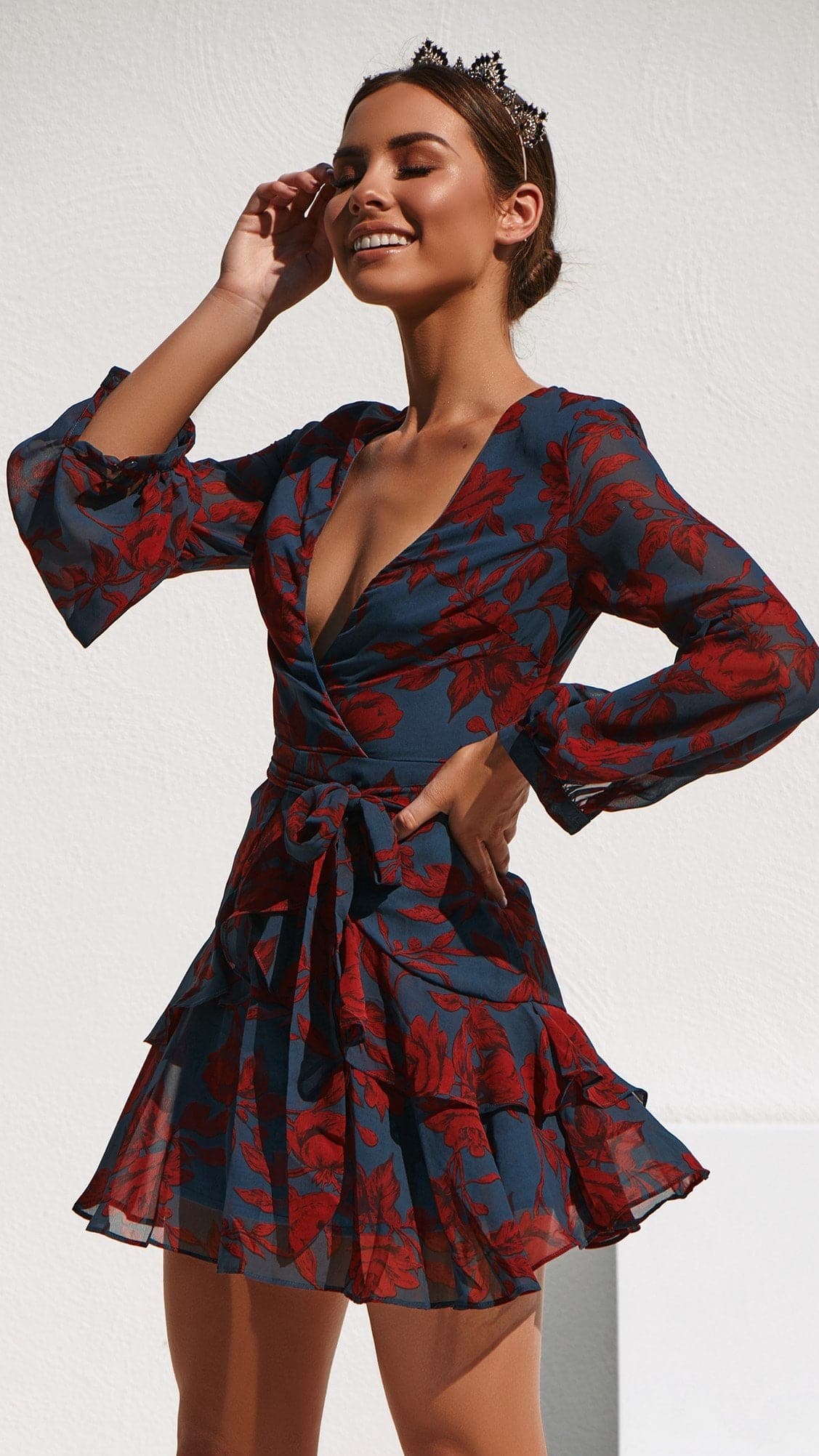 Dream Away Dress - Dark Teal/Red Floral