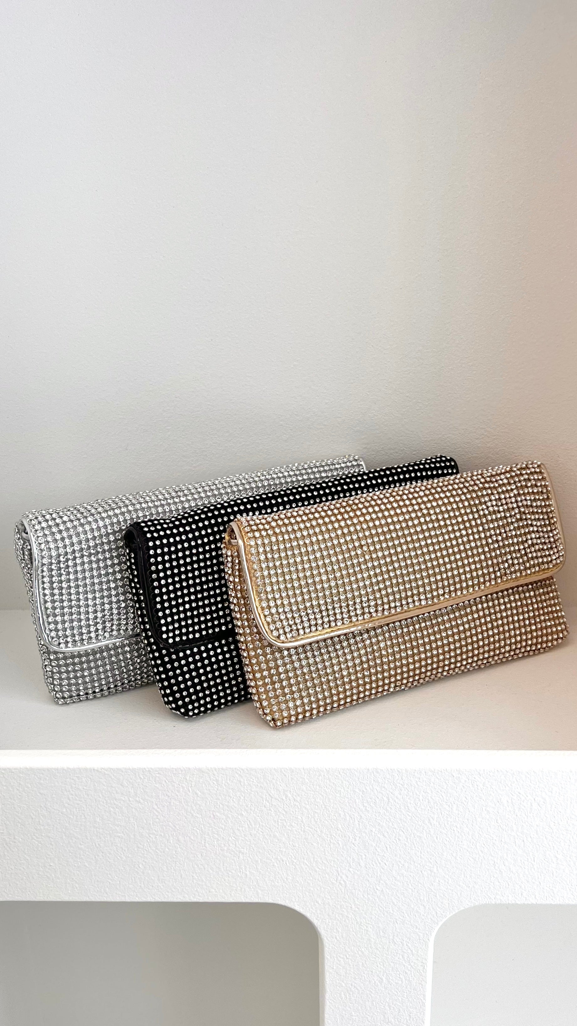 Malia Foldover Diamante Clutch - Gold