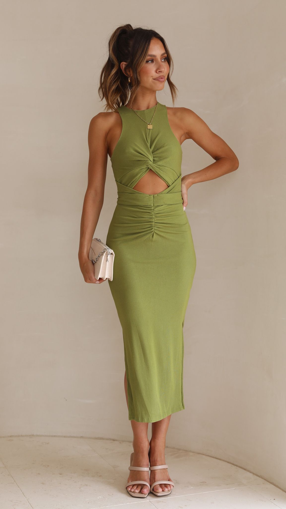Mindy Midi Dress - Matcha