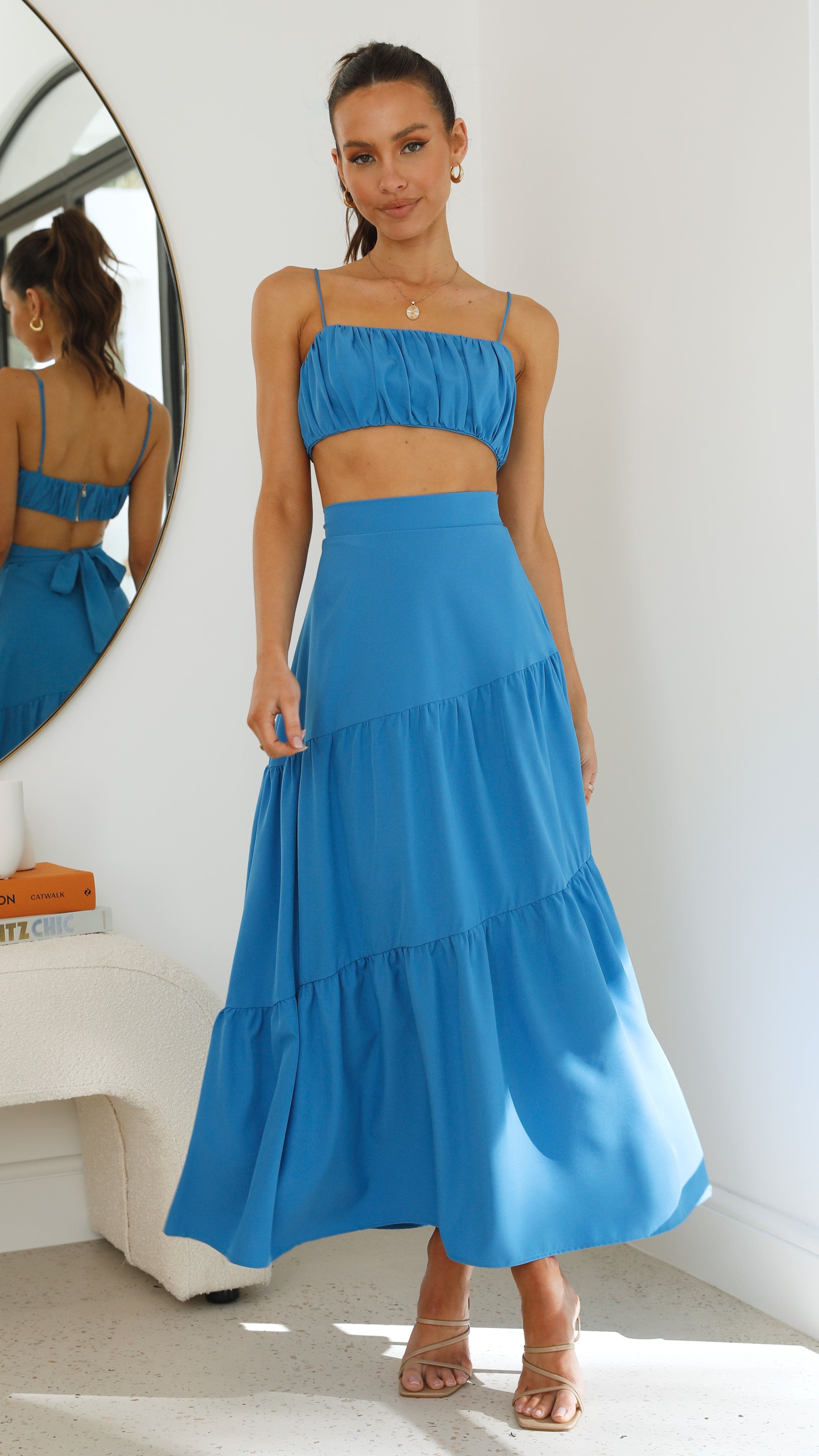 Saraya Top and Skirt Set - Cobalt Blue