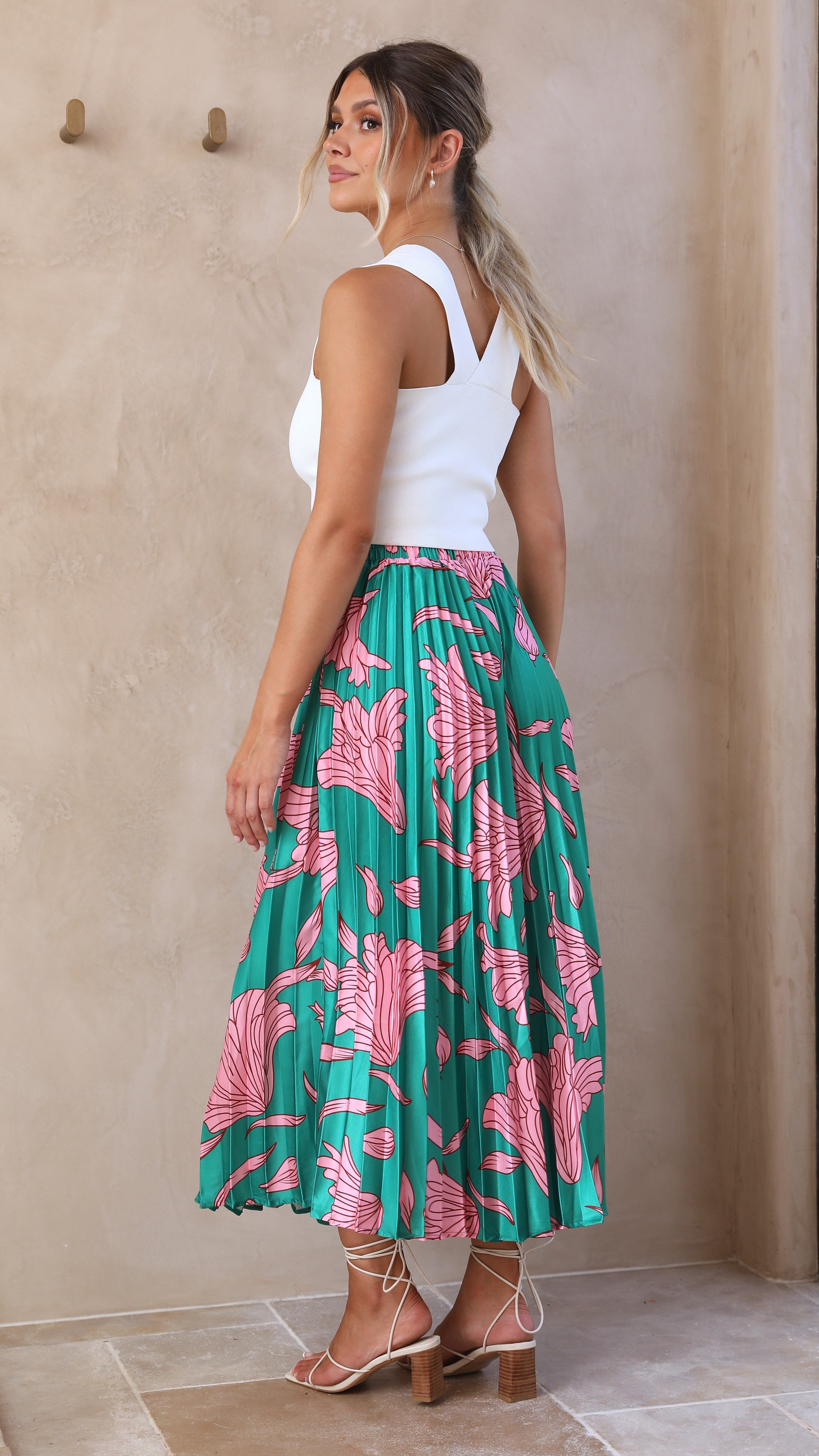 Corrina Midi Skirt Green/Pink lelony