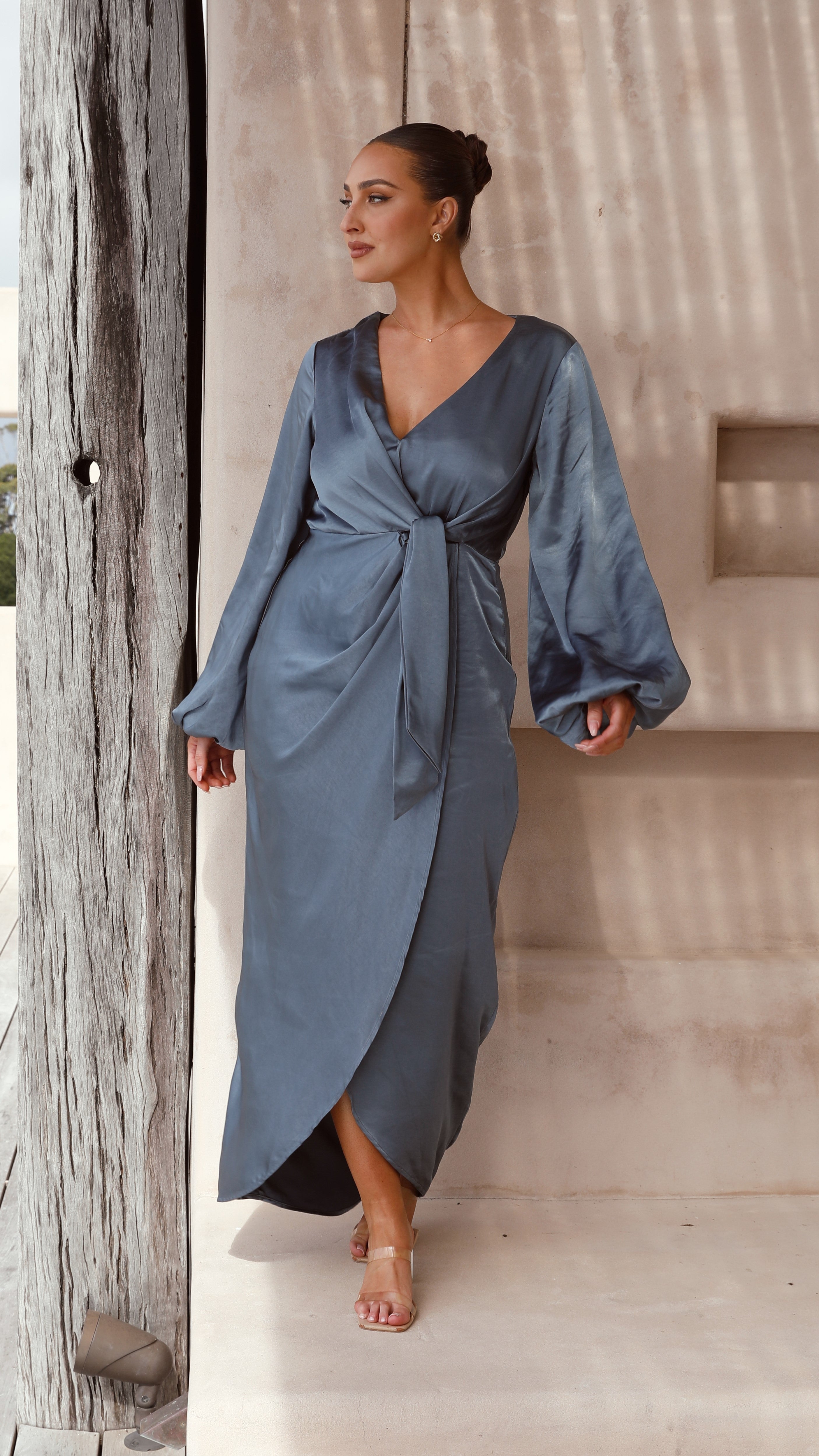 Naomi Long Sleeve Maxi Dress - Slate Blue