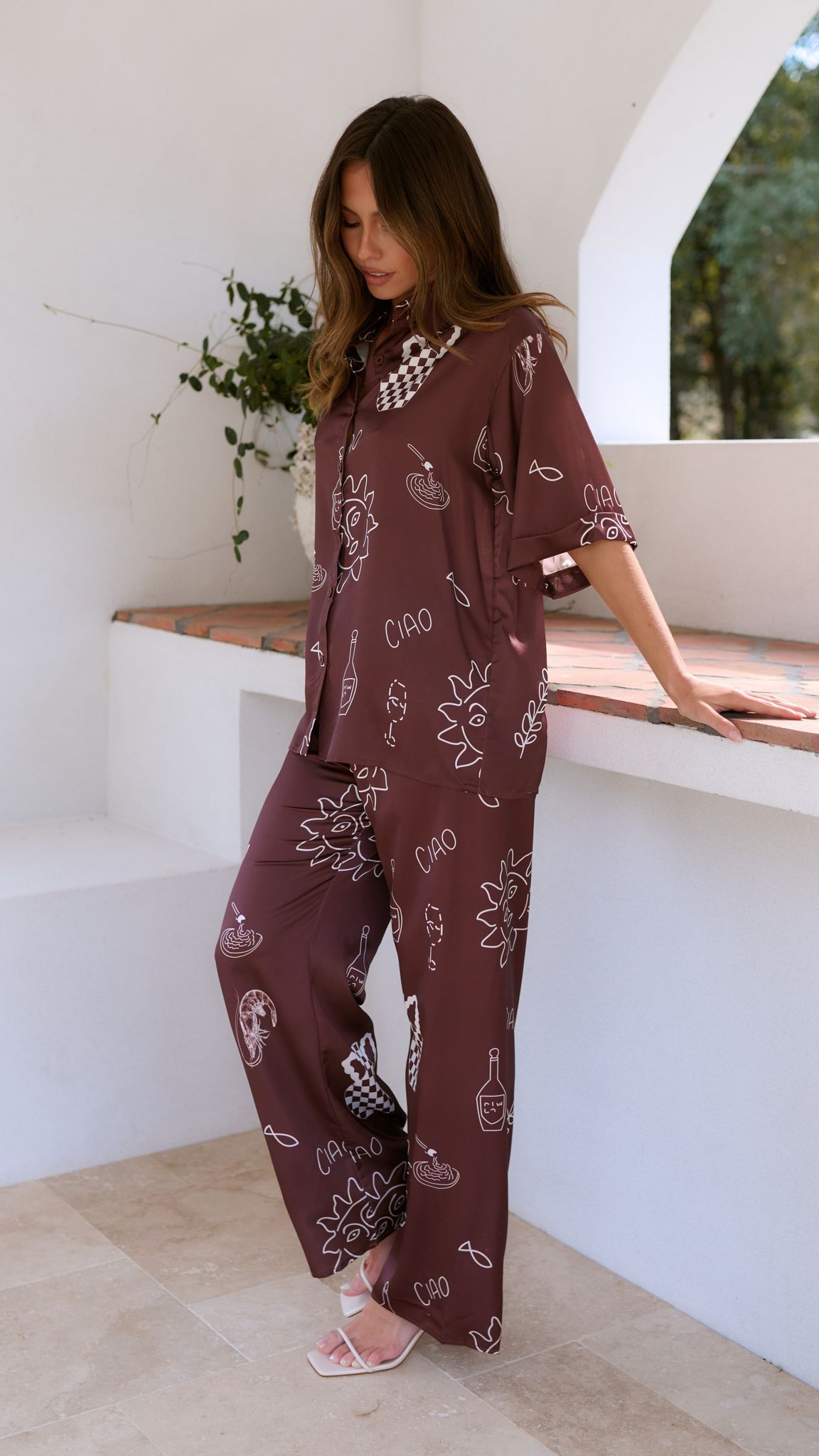 Bailie Shirt and Pants Set - Brown/White