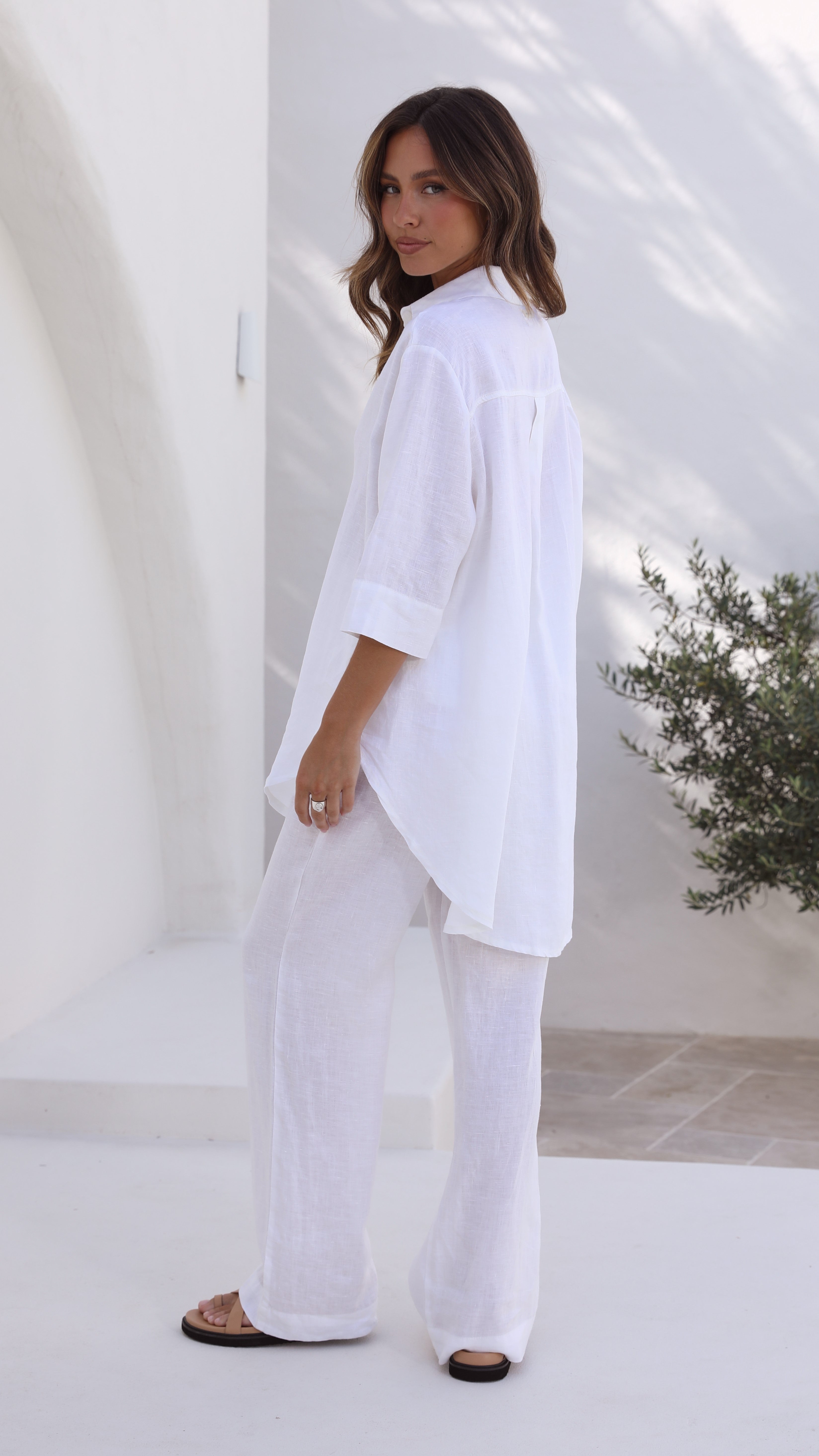 Lounge Linen Longline Shirt - White