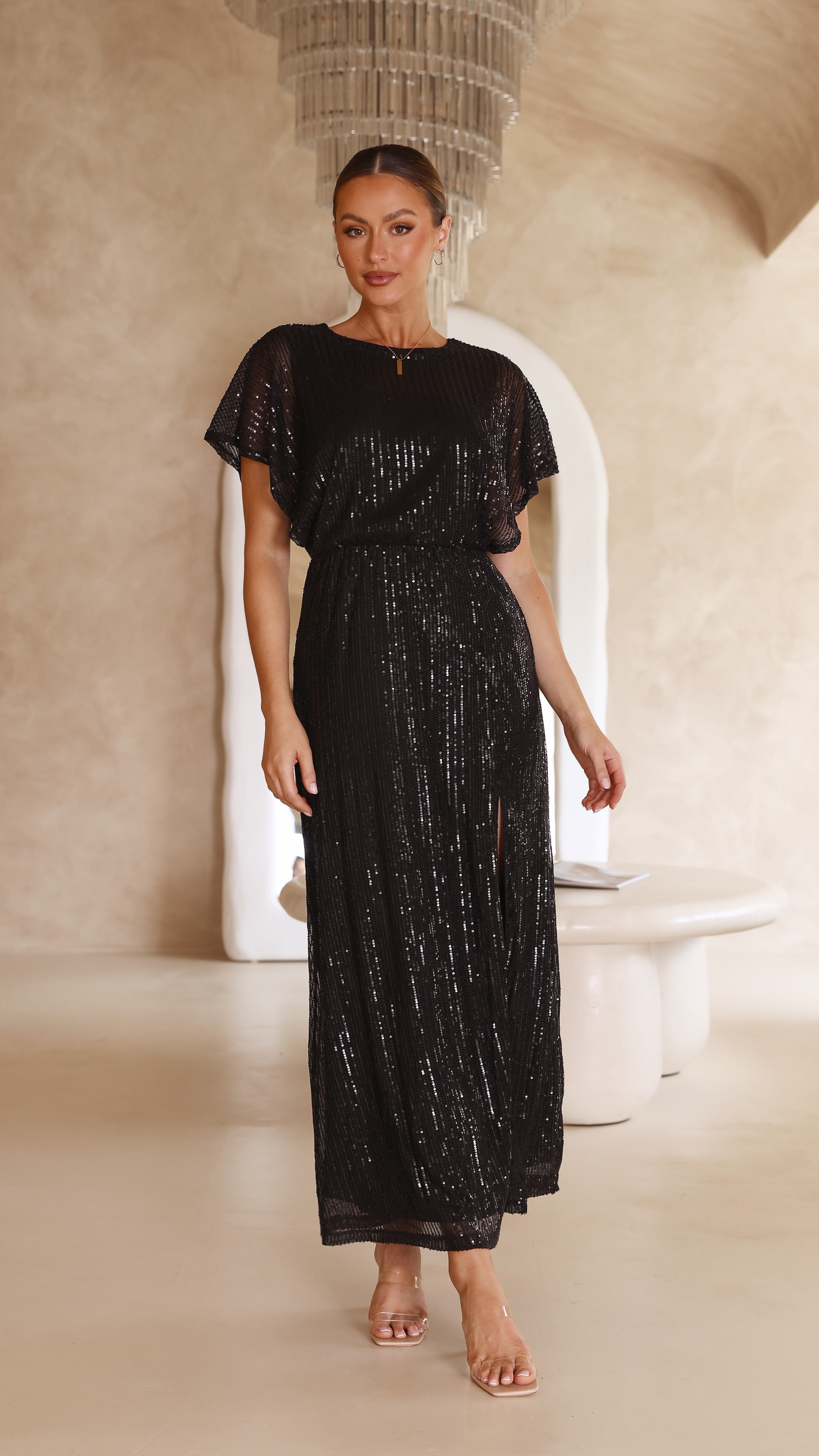 Bowie Maxi Dress - Black Sequin