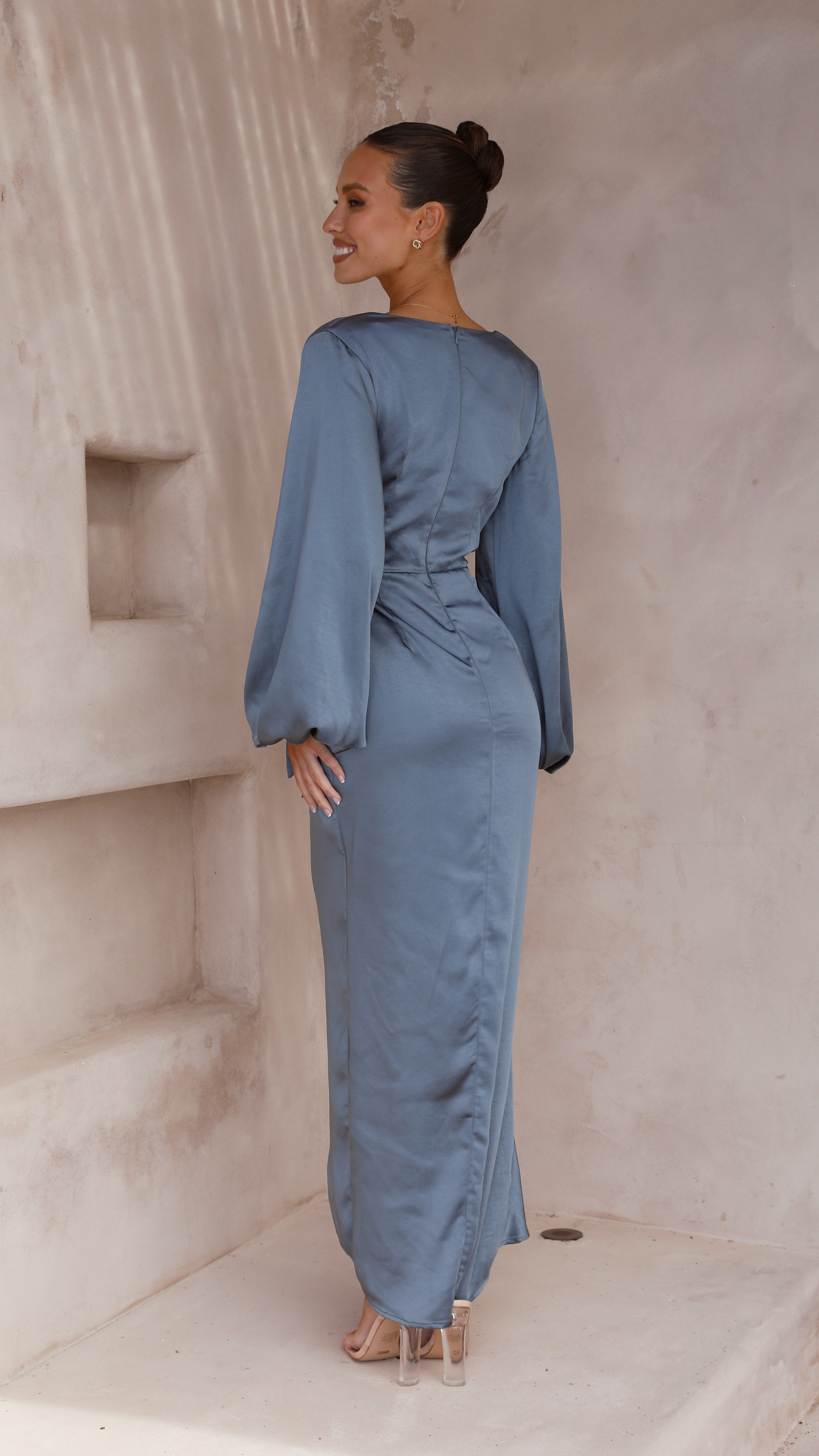Naomi Long Sleeve Maxi Dress - Slate Blue