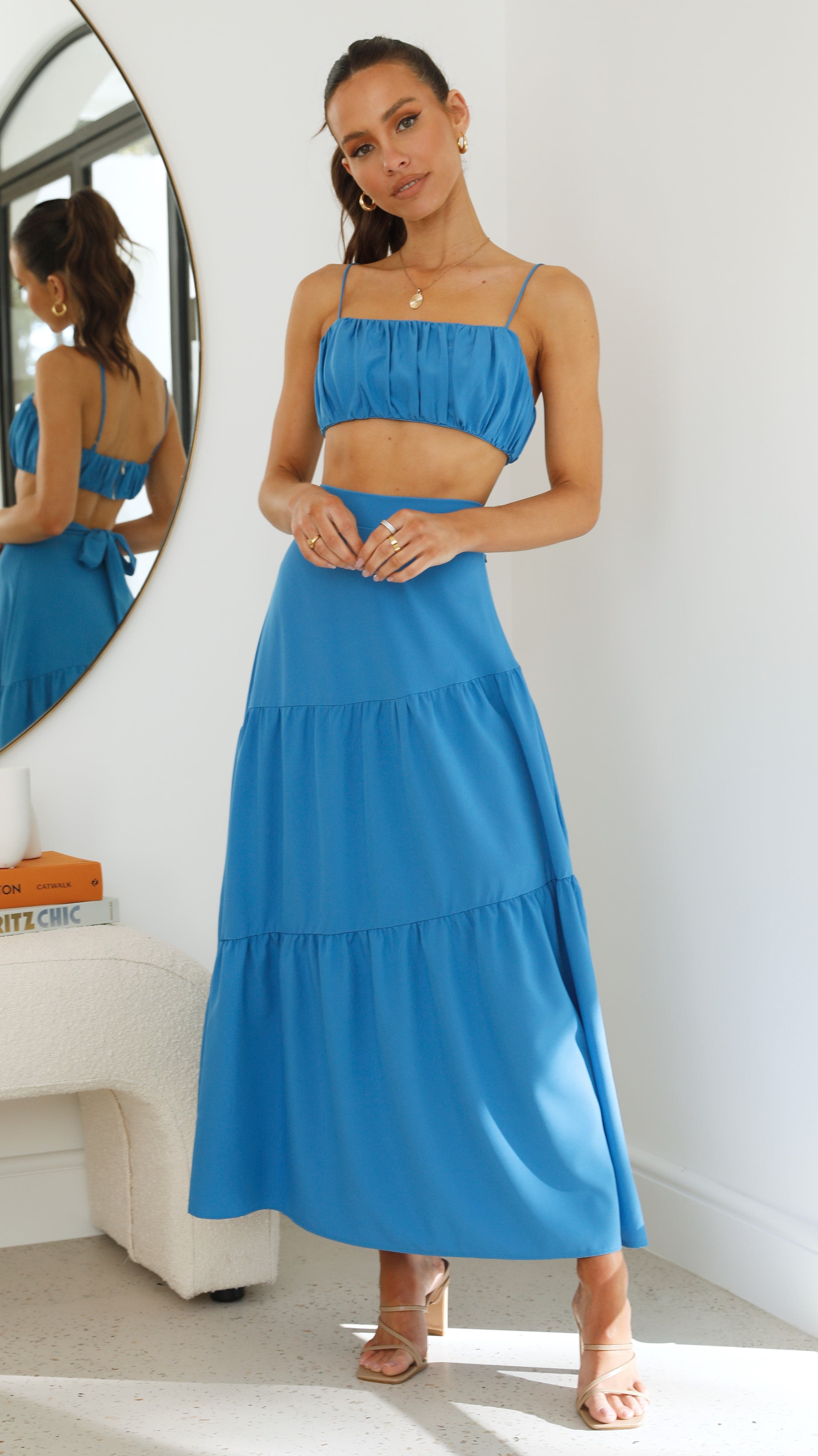 Saraya Top and Skirt Set - Cobalt Blue