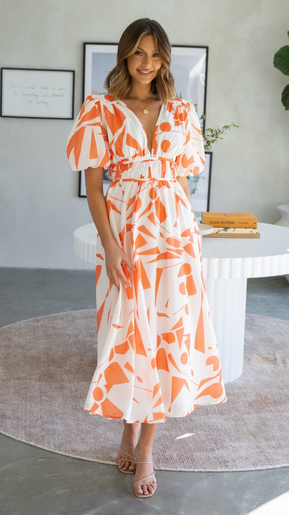 Venice Midi Dress - Beige/Orange
