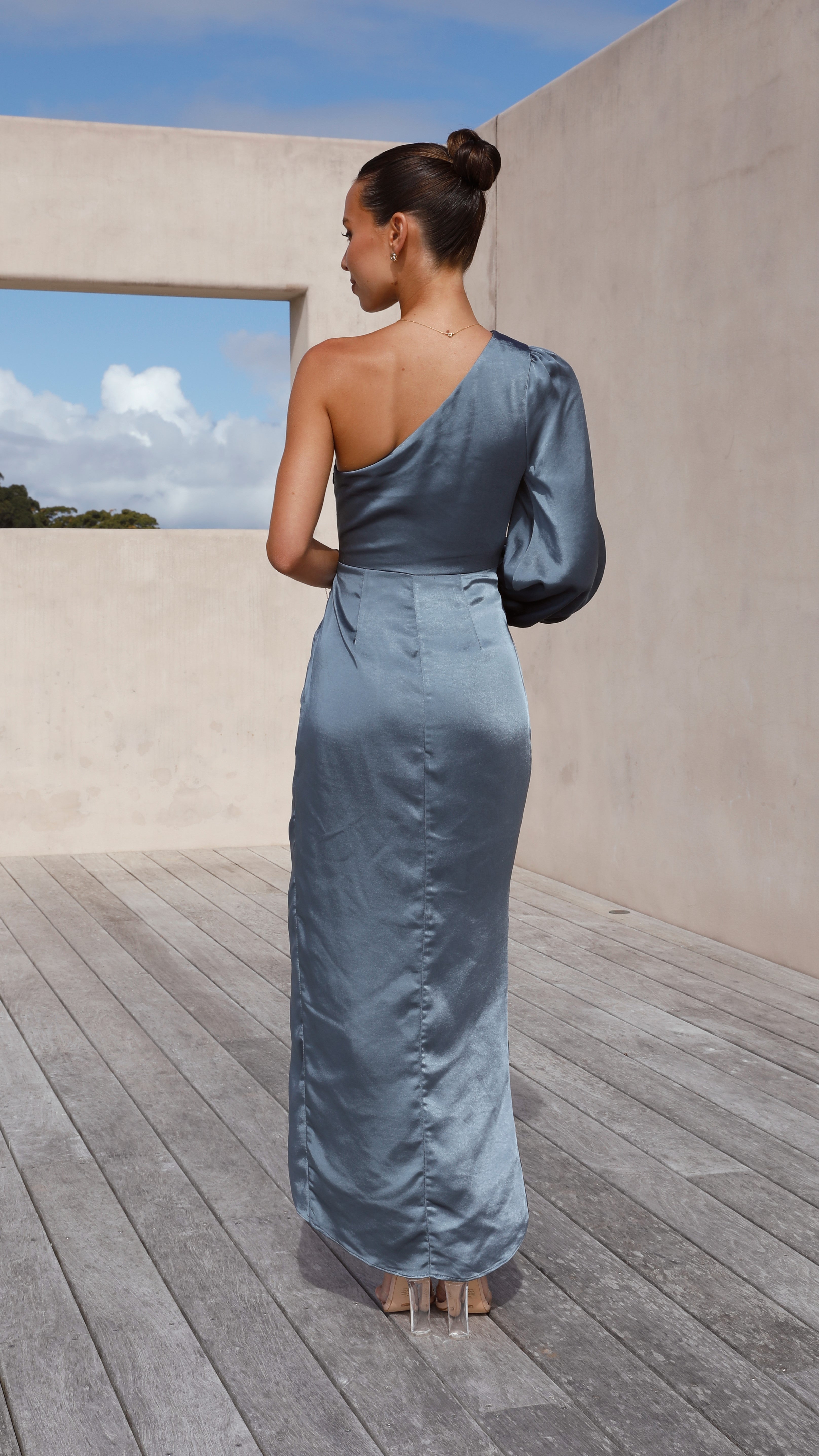 Heidi One Shoulder Maxi Dress - Slate Blue