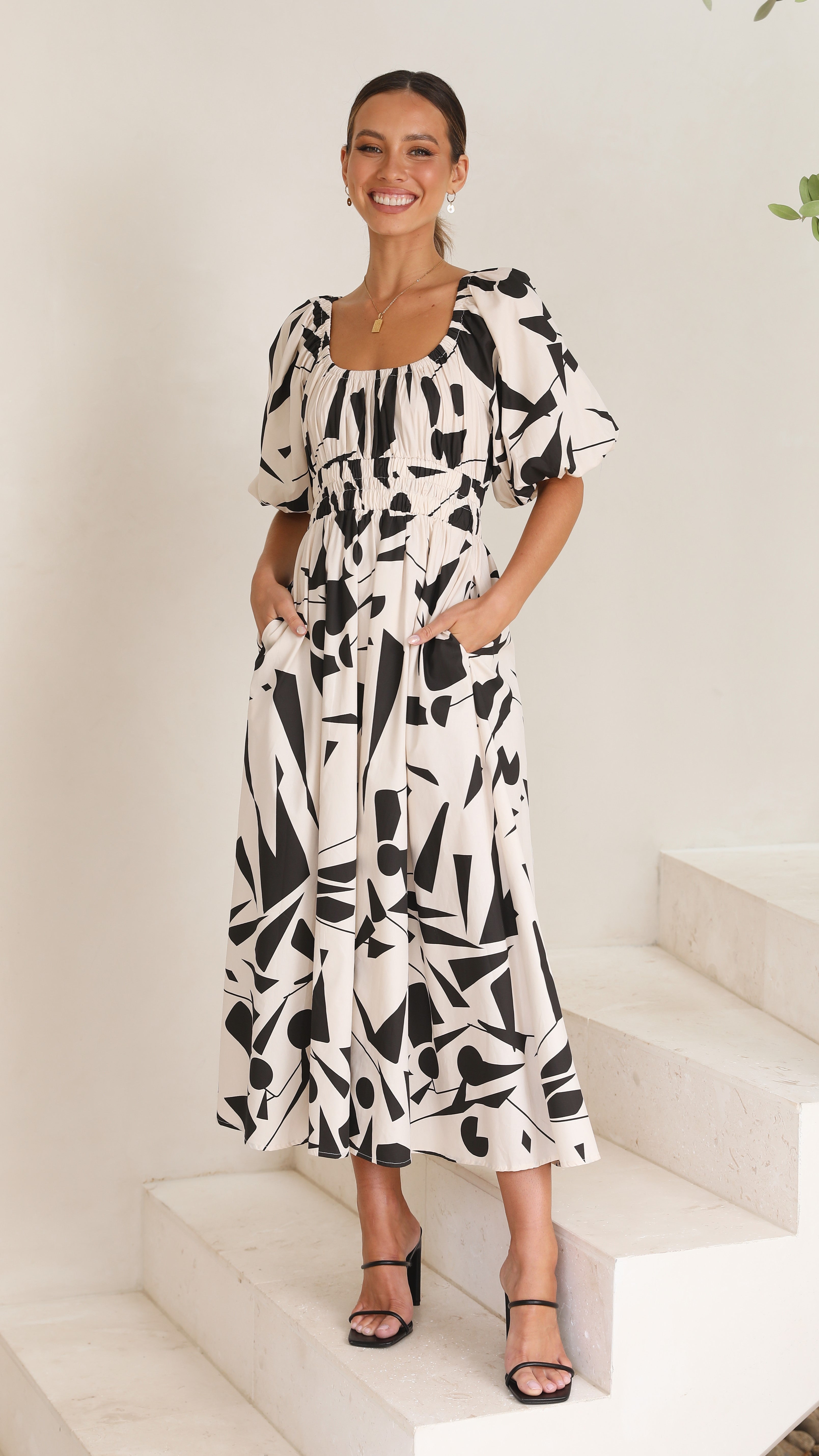 Mel Midi Dress - Beige/Black