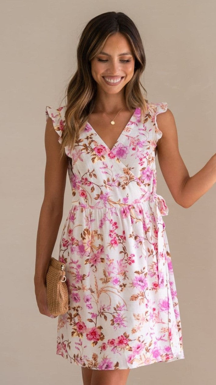 Tyla Mini Dress - Pink Floral - lelony