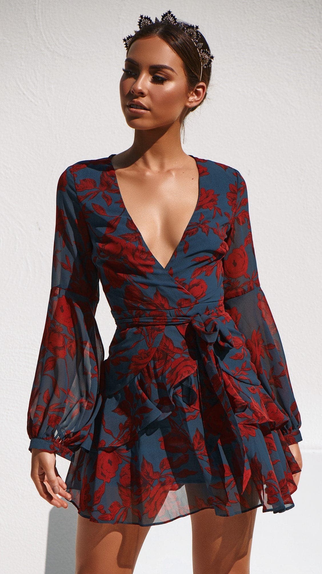Dream Away Dress - Dark Teal/Red Floral