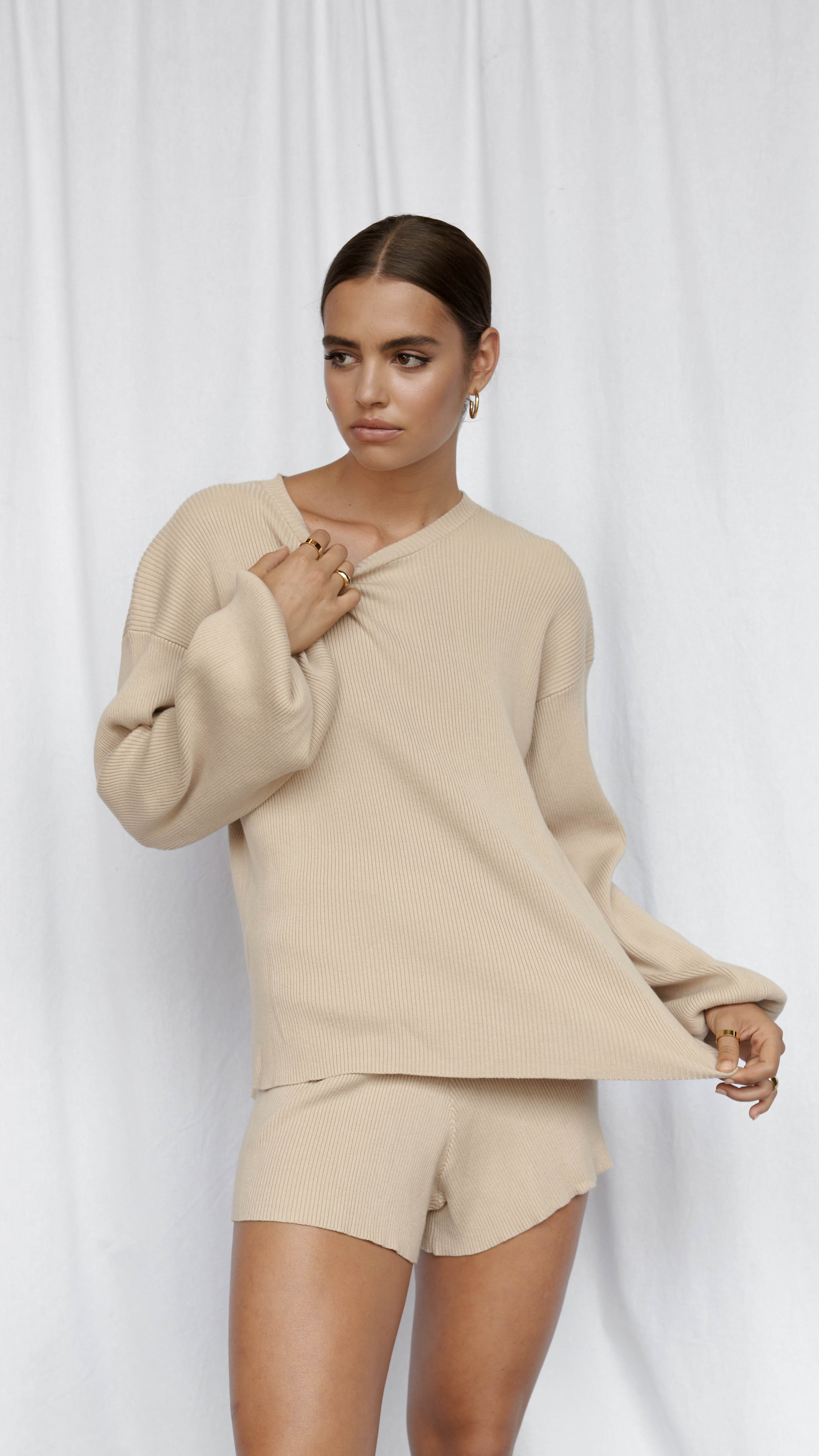 Goldie Long Sleeve Top - Beige