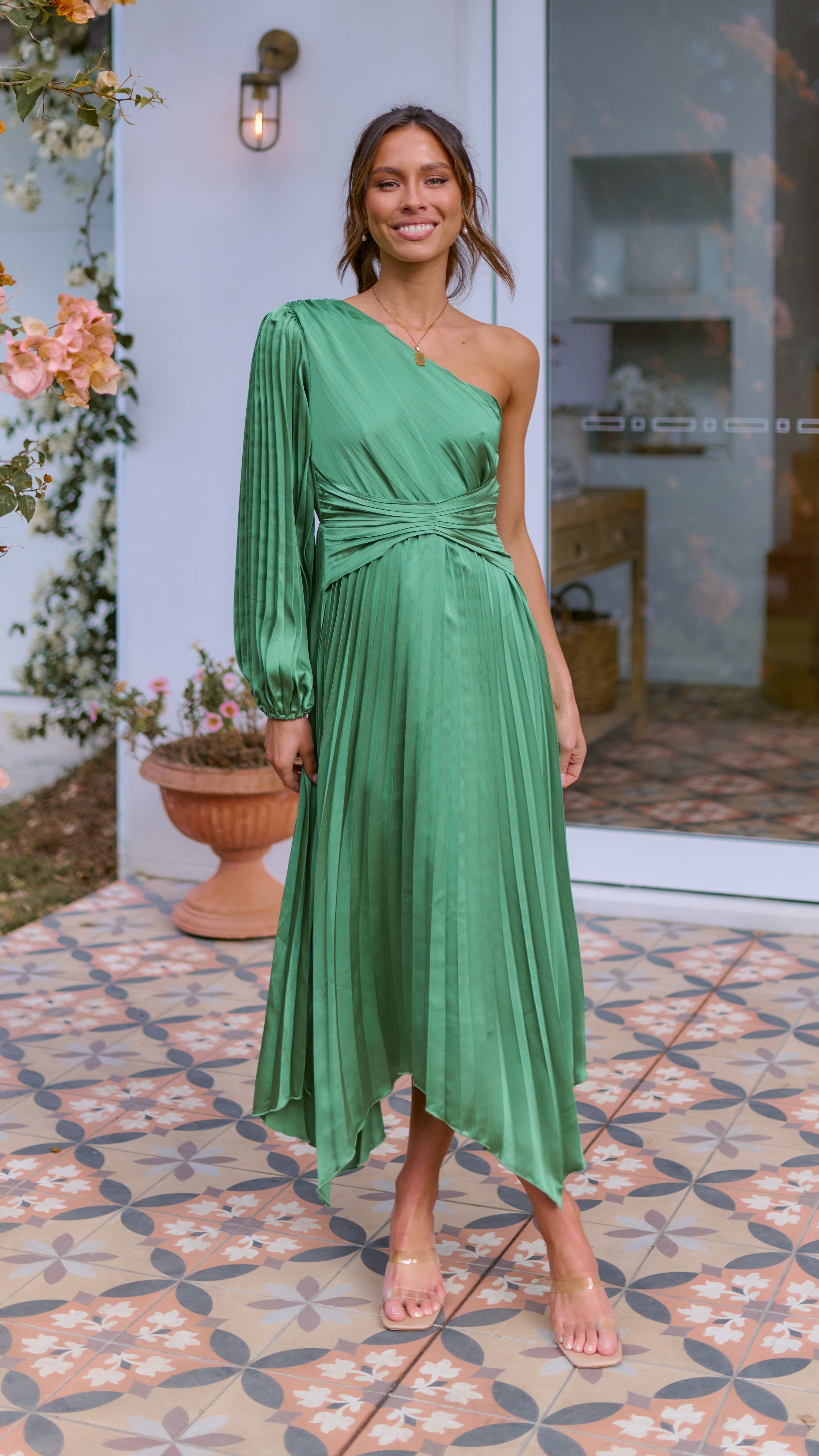 Brooklyn One Shoulder Midi Dress - Green