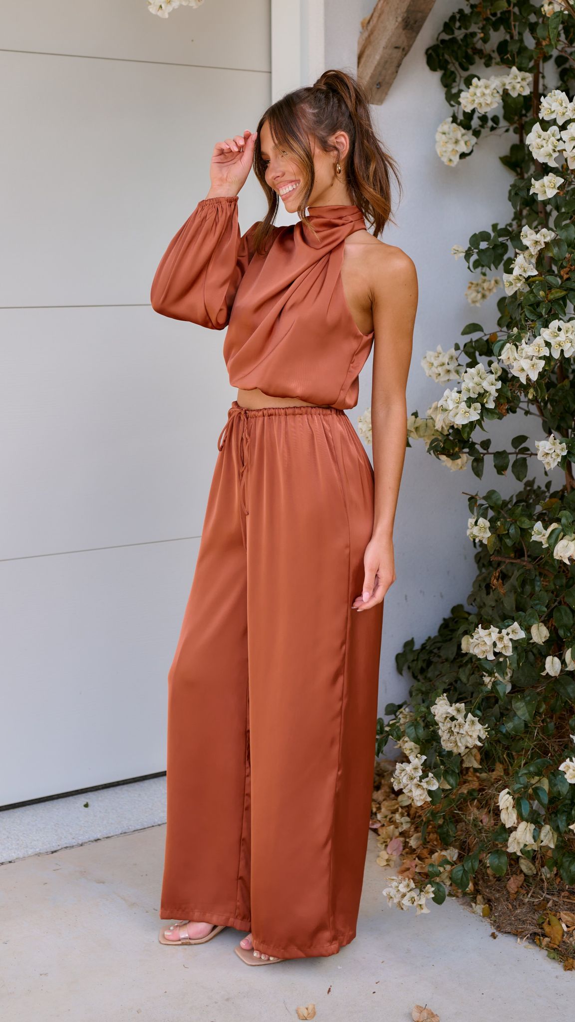 Esther One Shoulder Long Sleeve Top - Copper