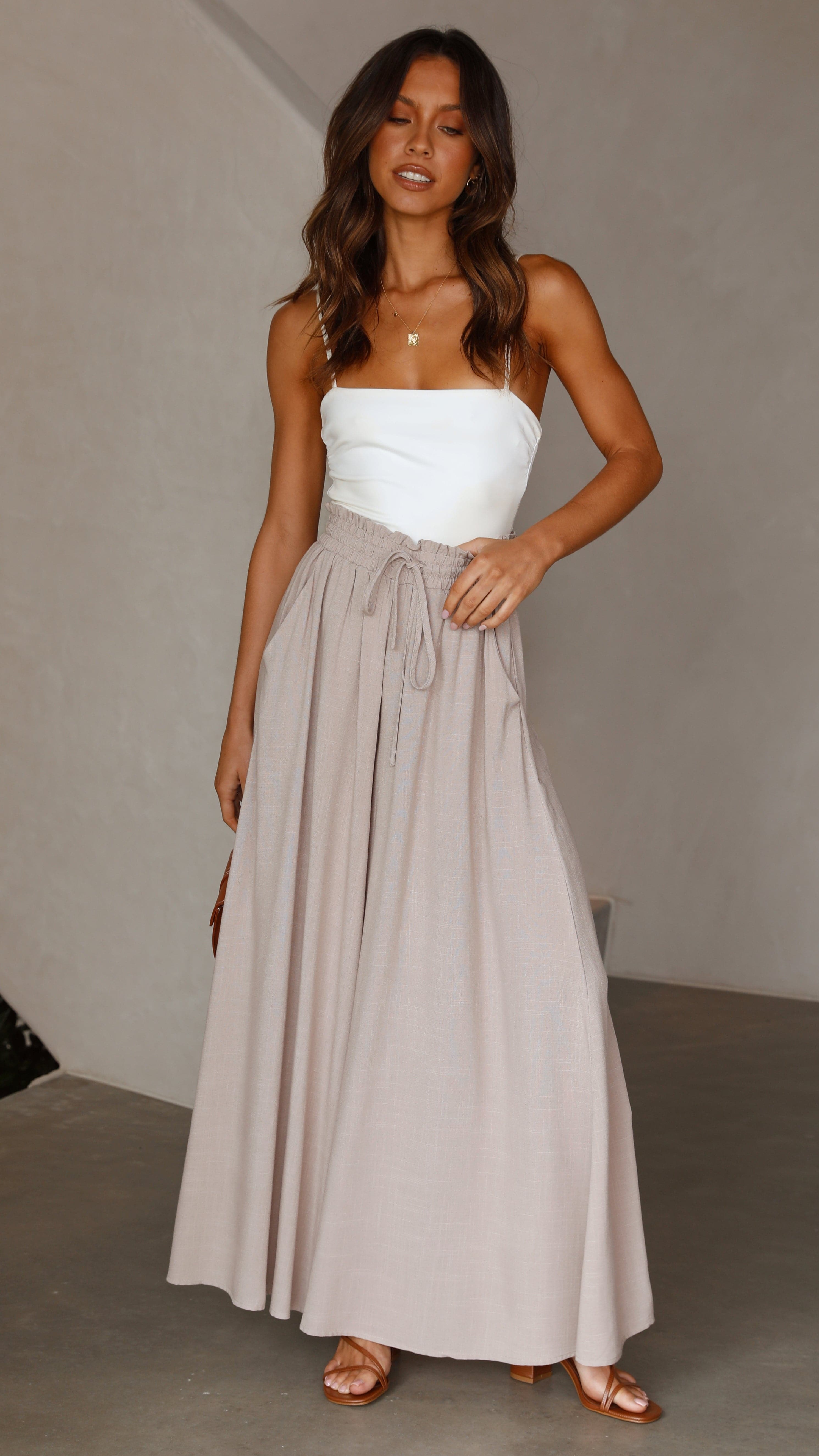 Avery Wide Leg Pants - Beige